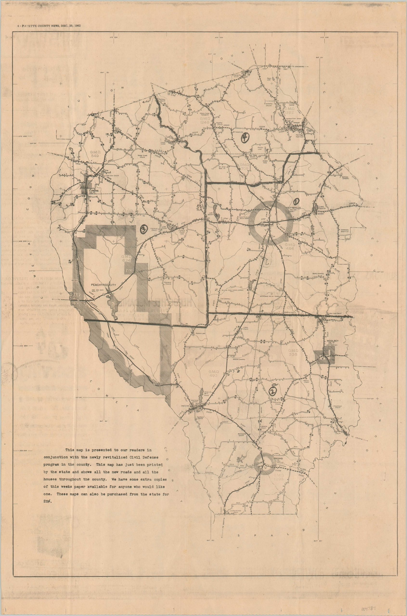Civil Defense Map Of Fayette County GA Curtis Wright Maps