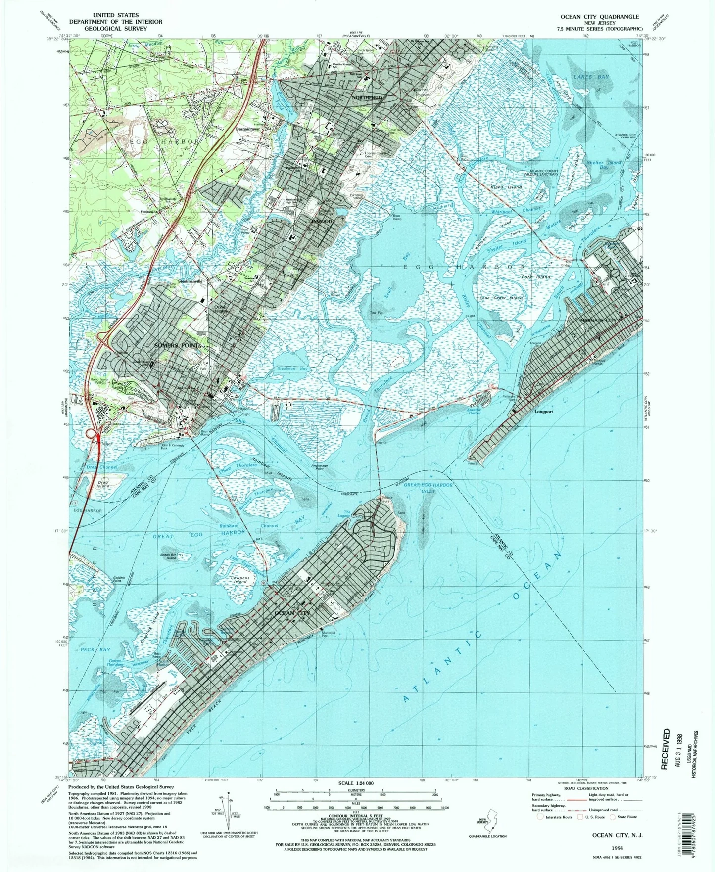 Classic USGS Ocean City New Jersey 7 5 x7 5 Topo Map MyTopo Map Store