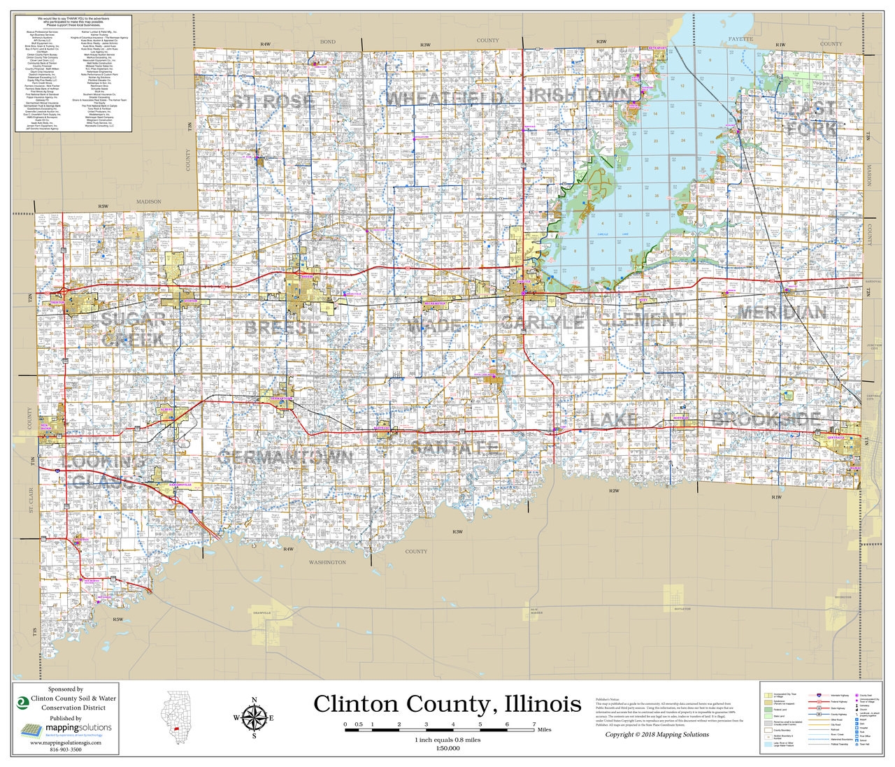 Clinton County Illinois 2023 Wall Map Mapping Solutions