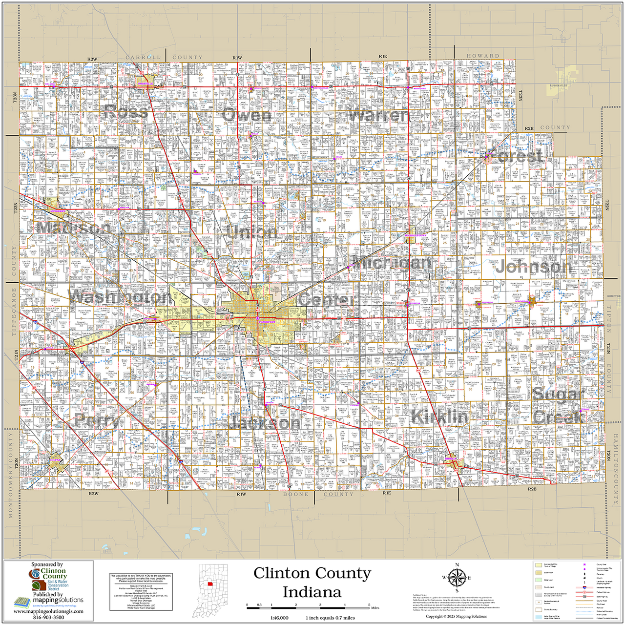 Clinton County Indiana 2025 Wall Map Mapping Solutions