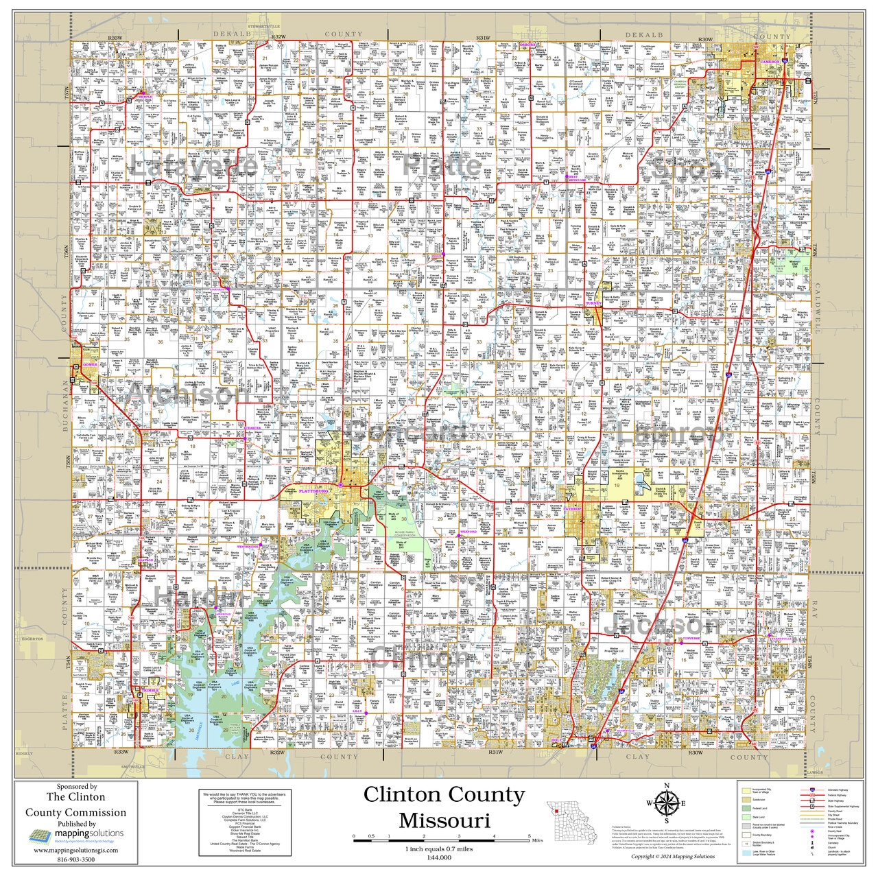 Clinton County Missouri 2024 Wall Map Mapping Solutions