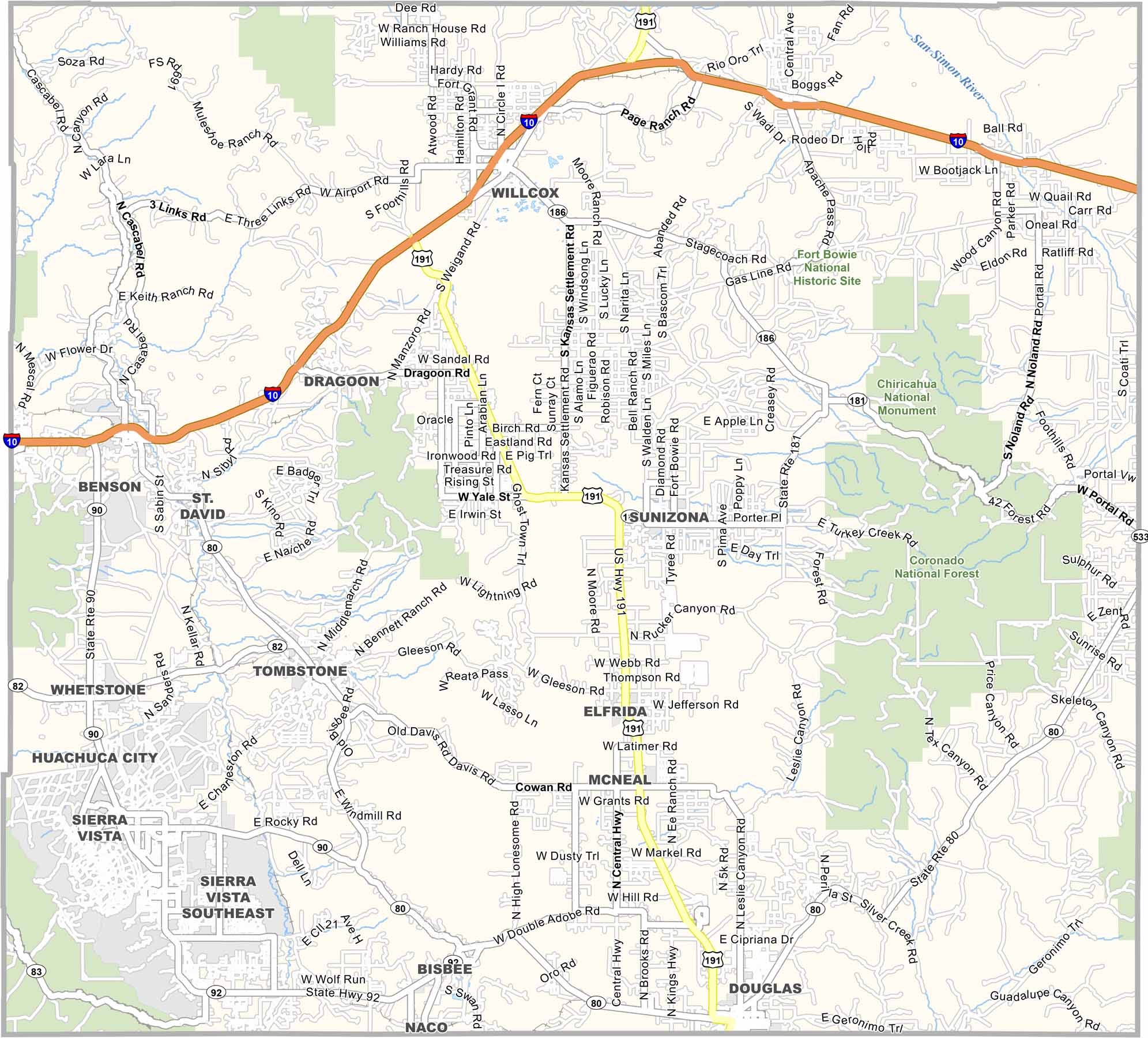 Cochise County Map Arizona US County Maps Cochise County Map Arizona US County Maps