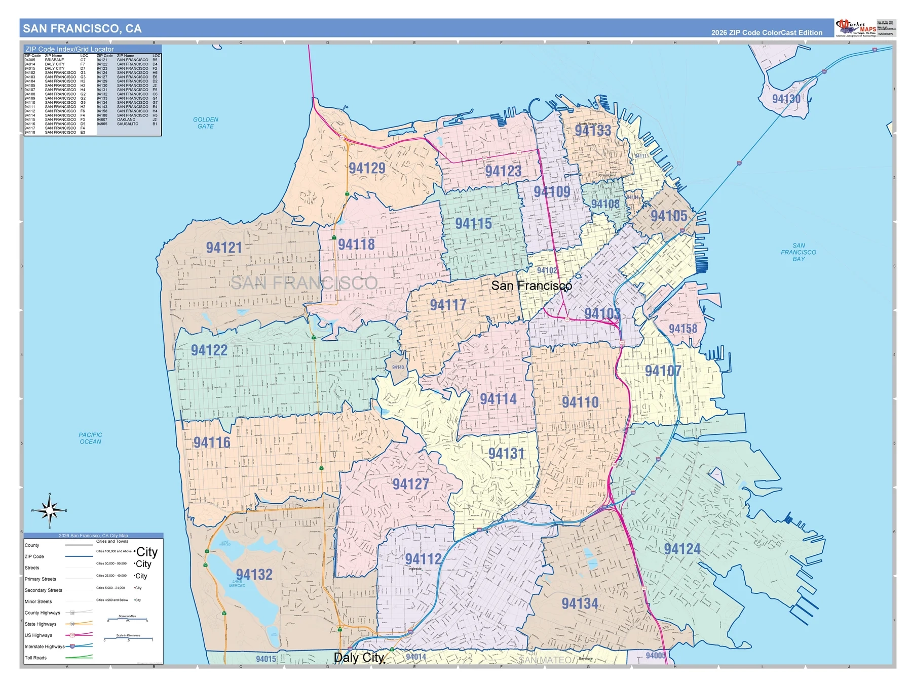 san francisco county zip code map