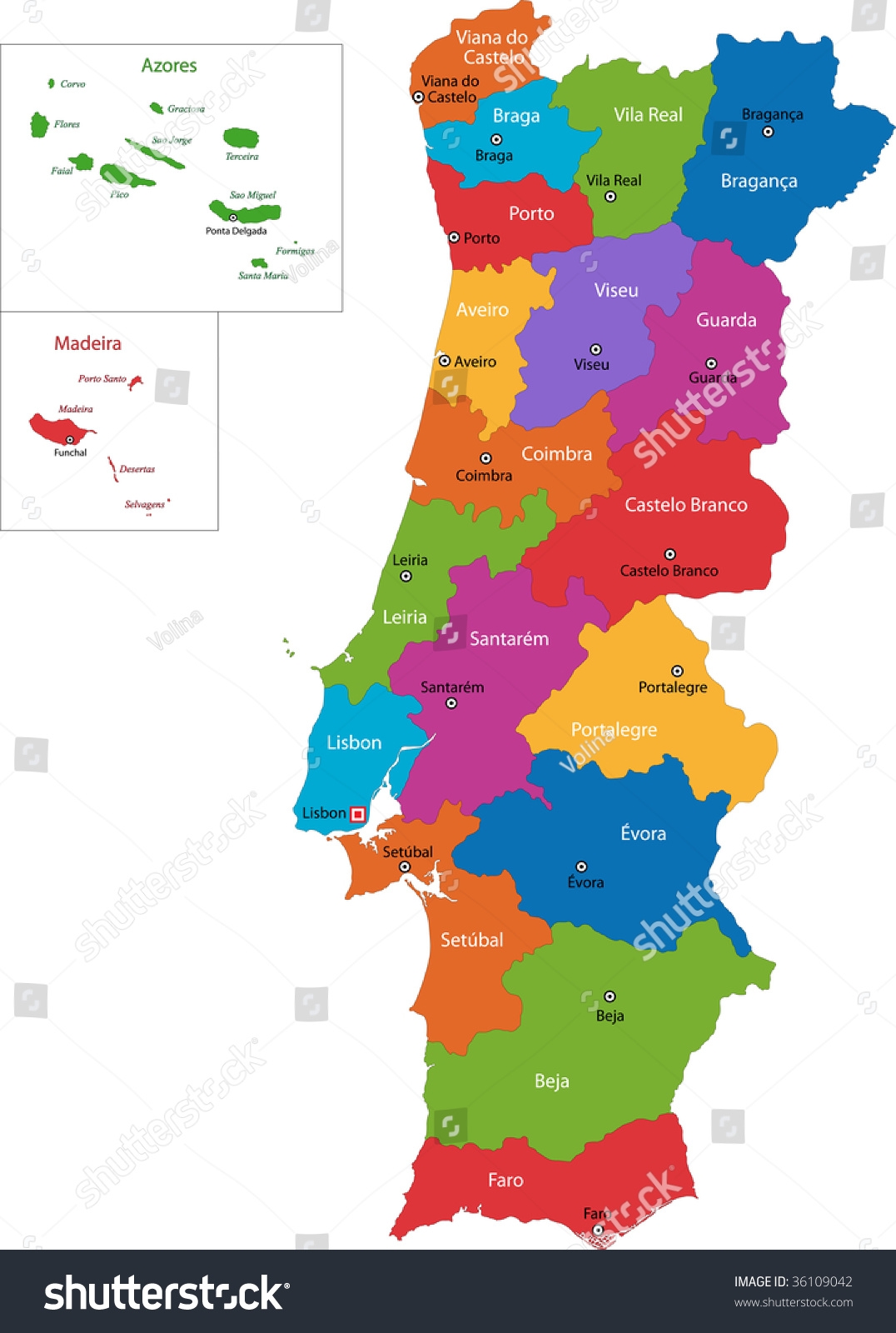 Colorful Portugal Map Regions Main Cities Stock Illustration 36109042 Shutterstock Colorful Portugal Map Regions Main Cities Stock Illustration 36109042 Shutterstock