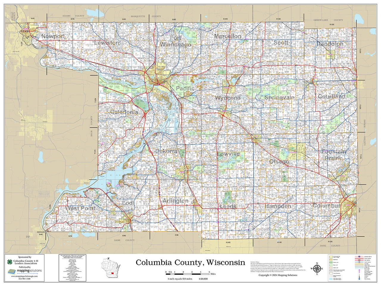 Columbia County Wisconsin 2024 Wall Map Mapping Solutions