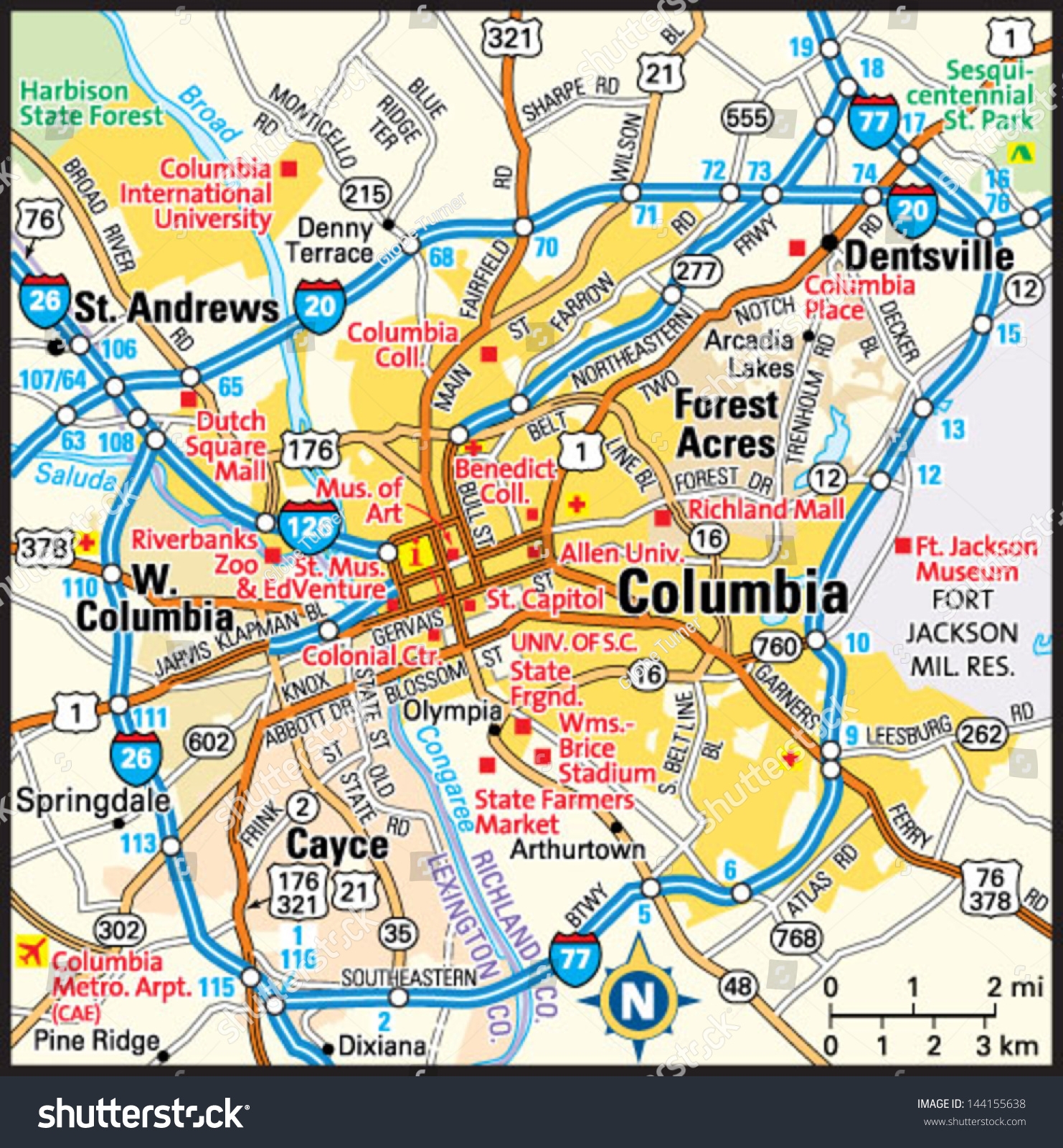 Columbia South Carolina Area Map Stock Vector Royalty Free 144155638 Shutterstock