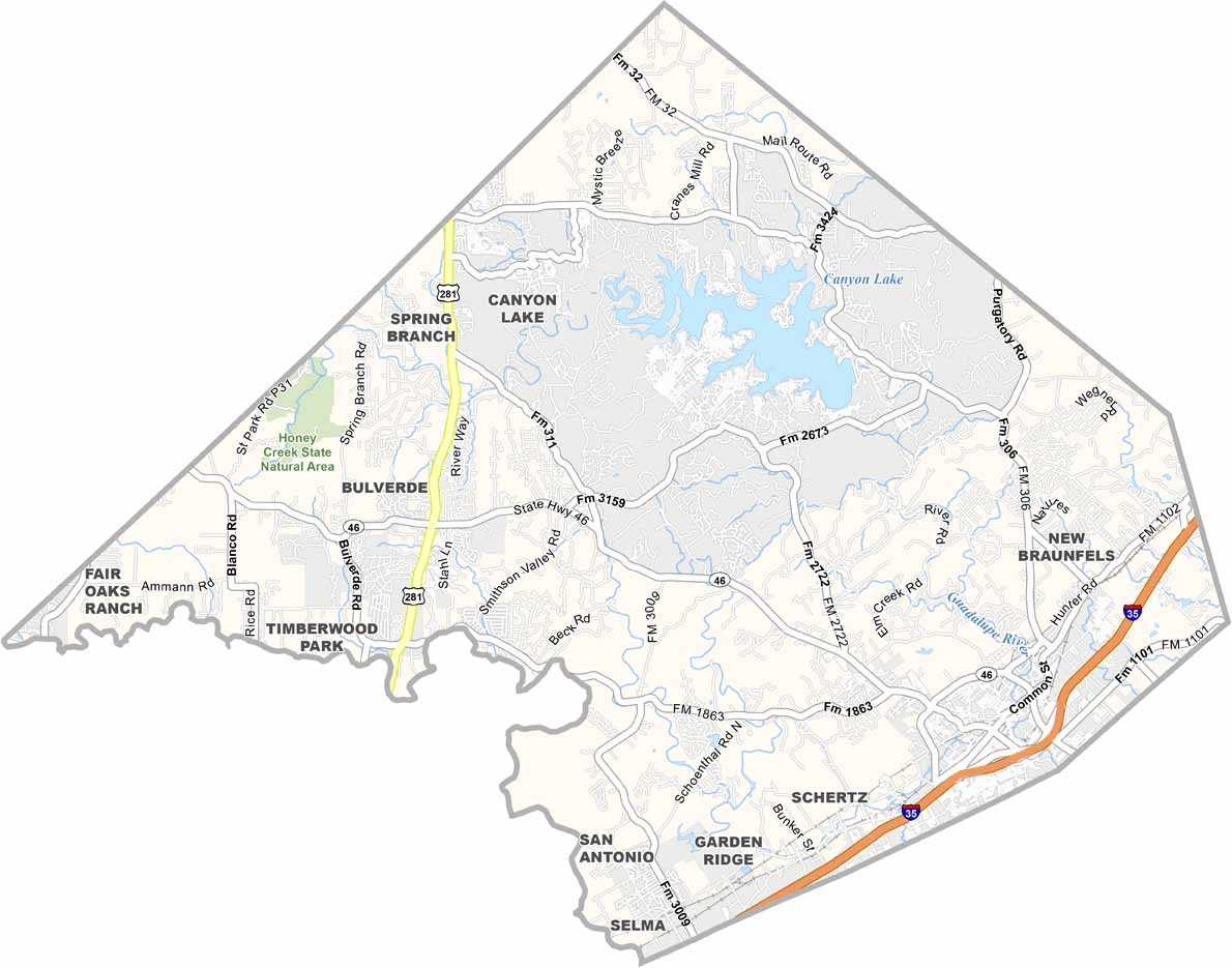 Comal County Map Texas US County Maps