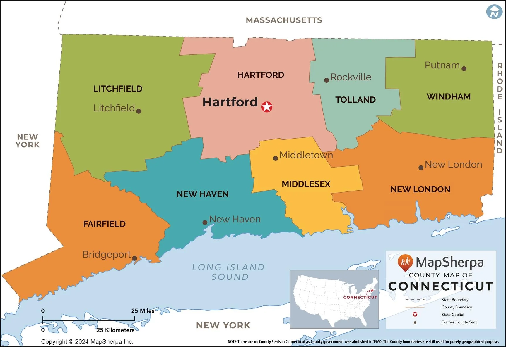 Connecticut Counties Map American Map Store Connecticut Counties Map American Map Store