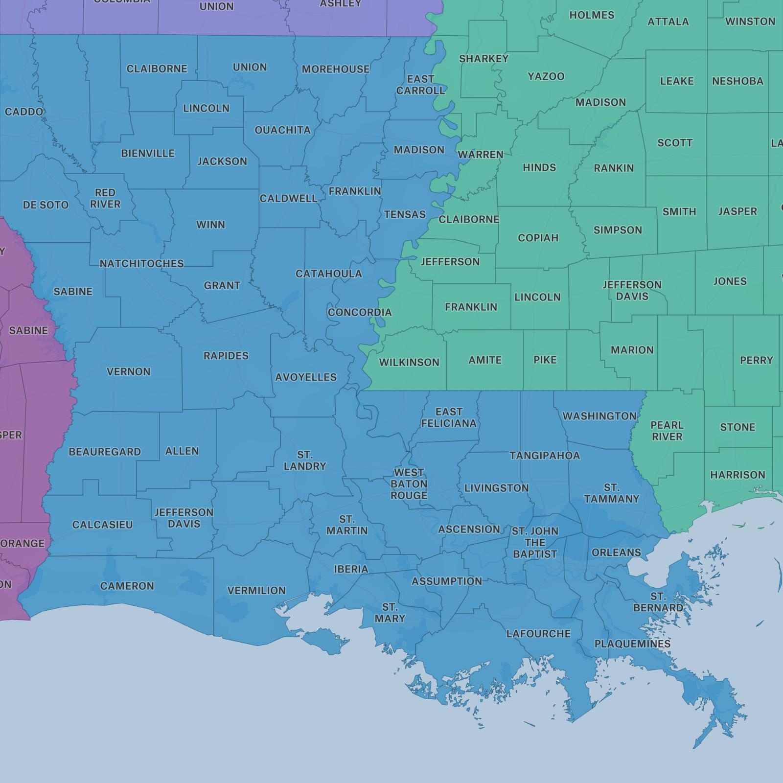 counties in louisiana map