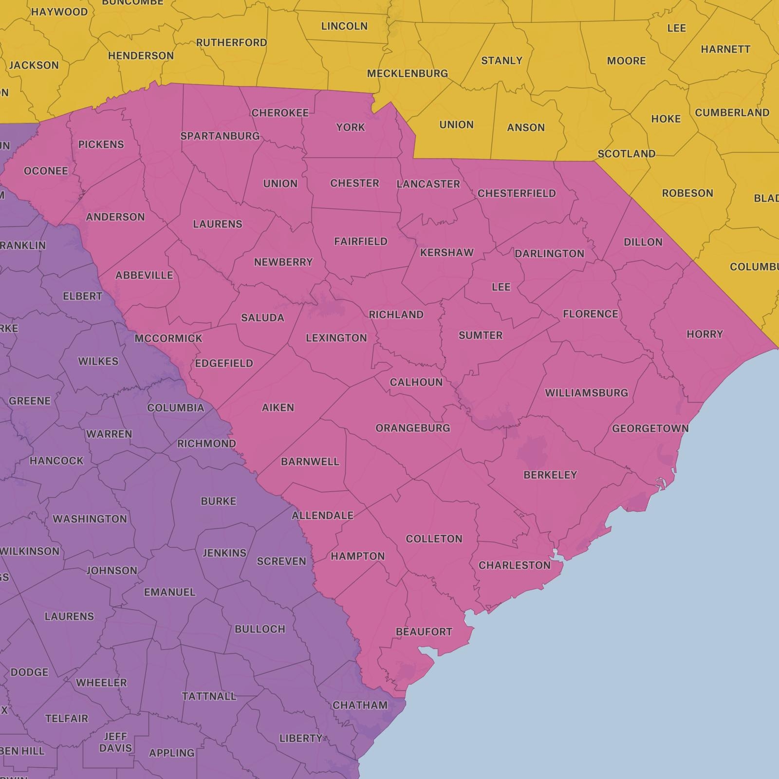 south carolina county map