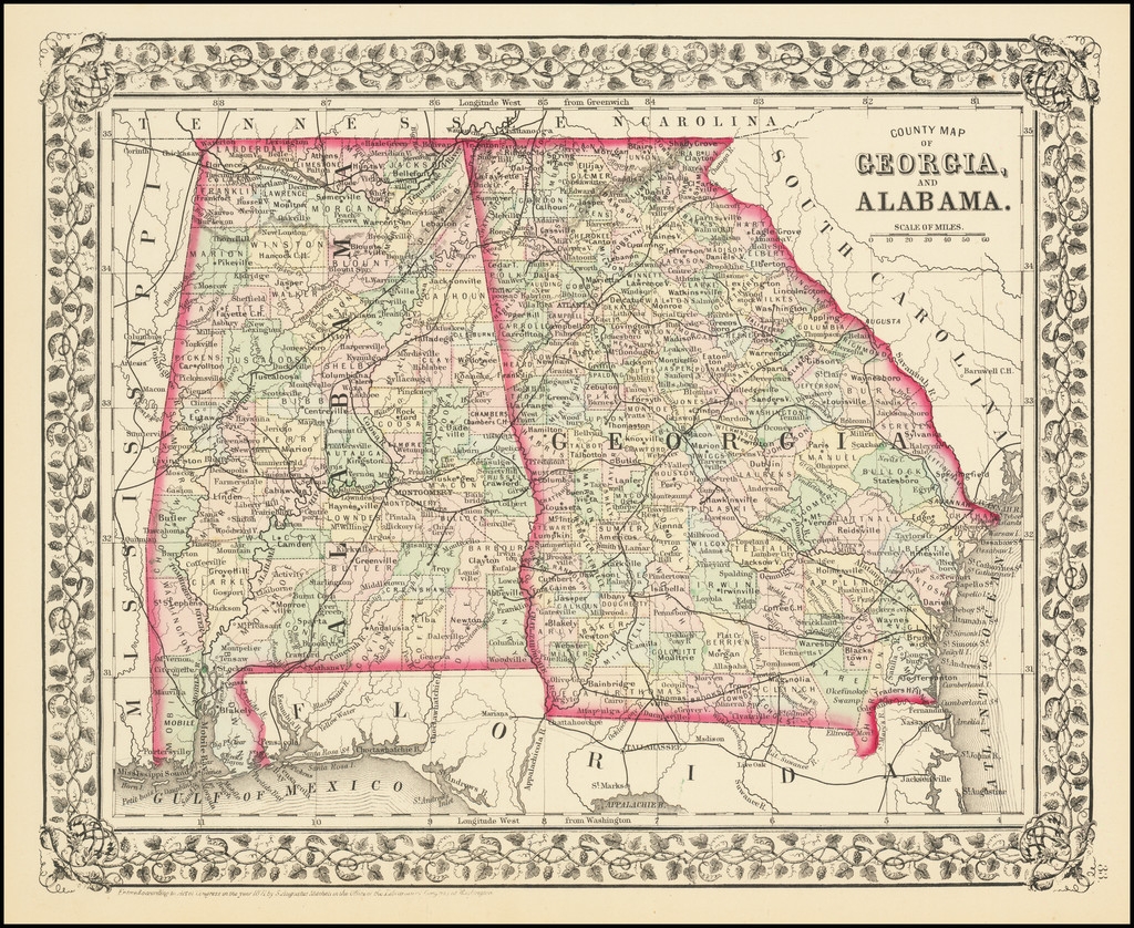 County Map Of Georgia And Alabama RUDERMAN Maps County Map Of Georgia And Alabama RUDERMAN Maps