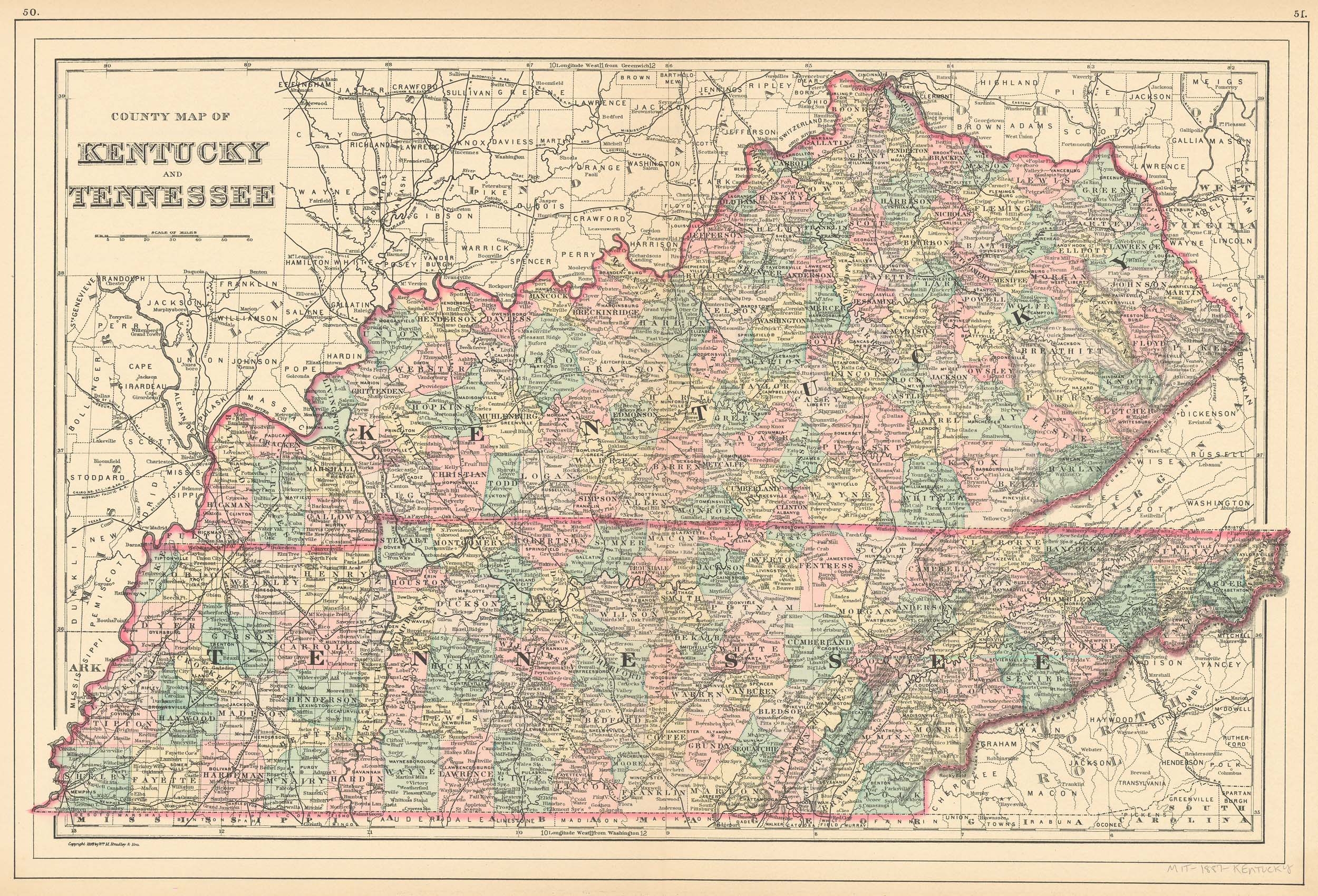 County Map Of Kentucky And Tennessee Art Source International