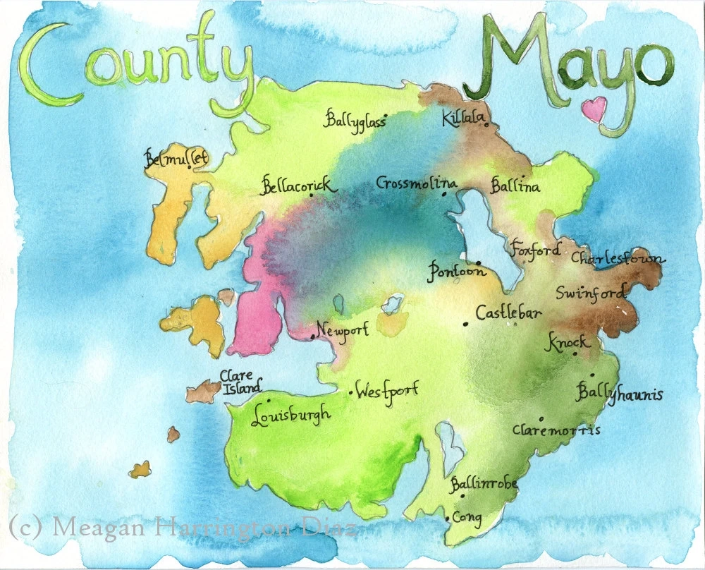County Mayo Ireland LARGE Fine Art Watercolor Print Irish Map Etsy