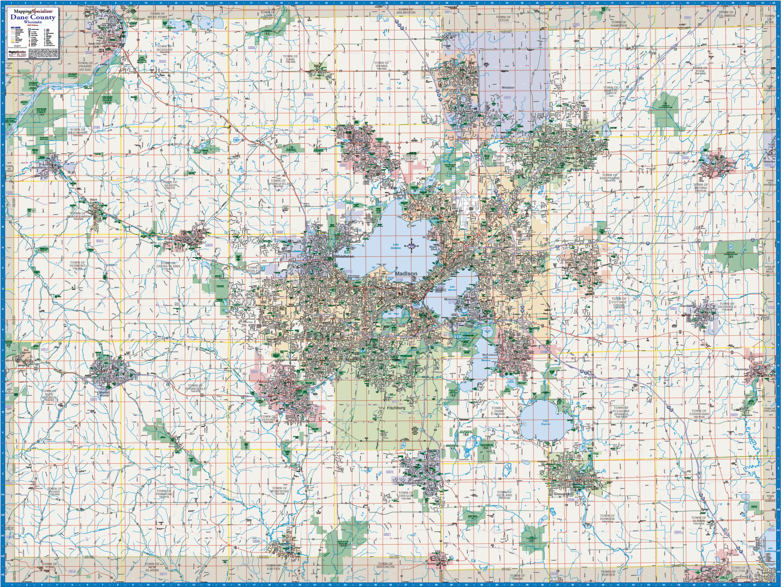 Dane County Wall Map Mapping Specialists Limited Dane County Wall Map Mapping Specialists Limited