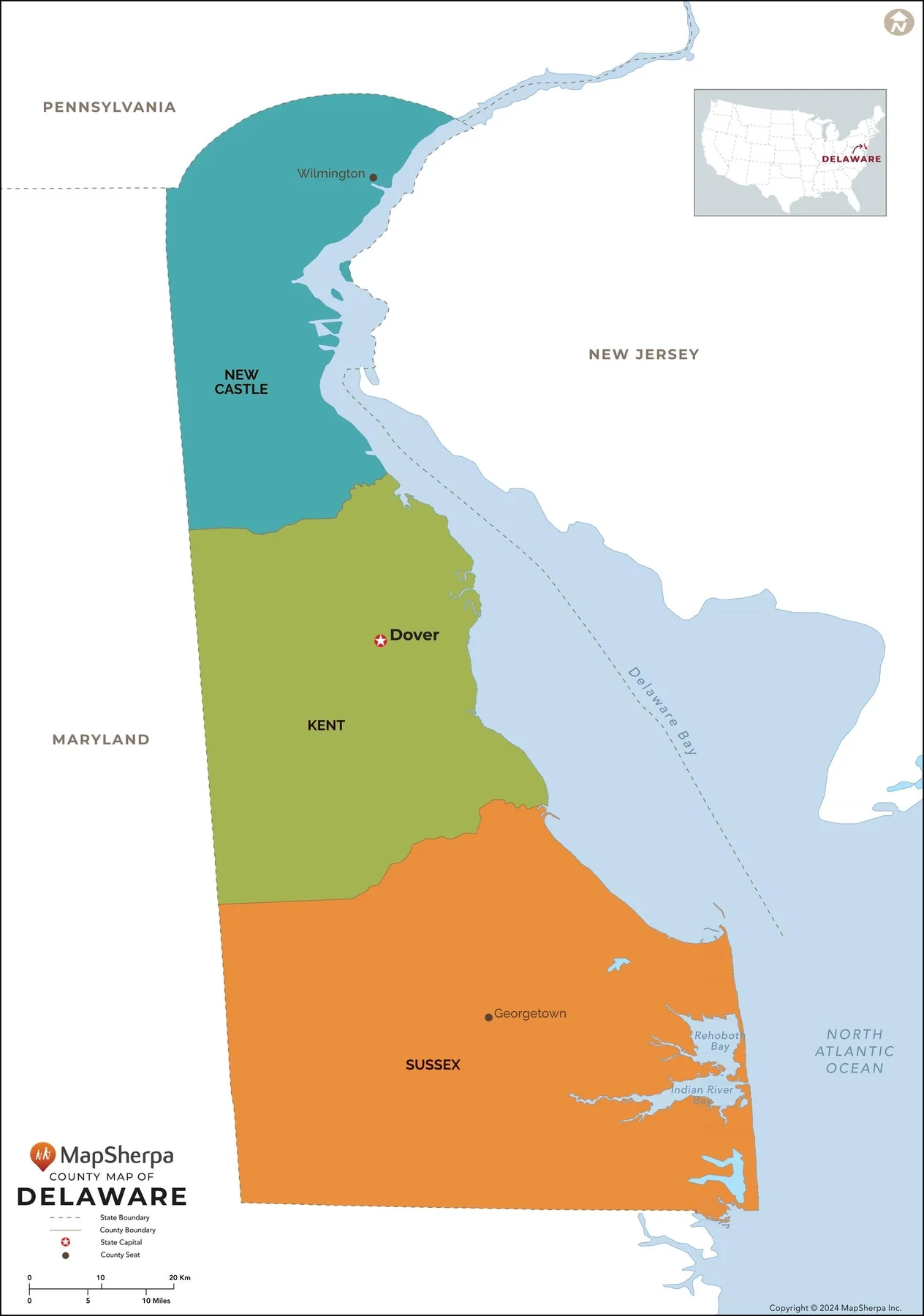 Delaware Counties Map American Map Store