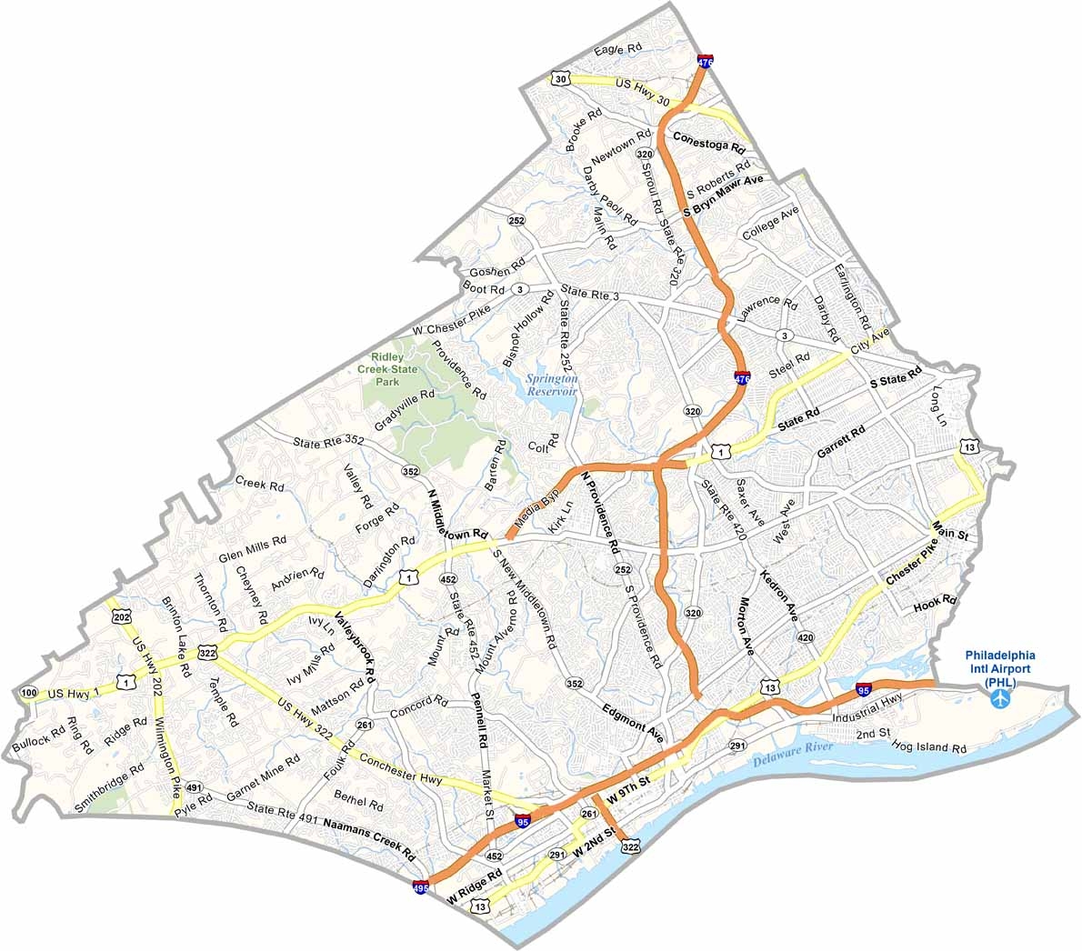 Delaware County Map Pennsylvania US County Maps