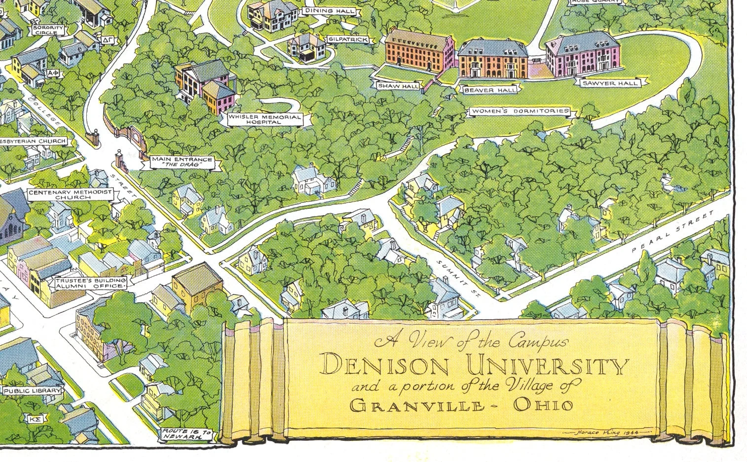 DENISON University Map GRANVILLE OHIO Vintage Wall Art Campus Etsy