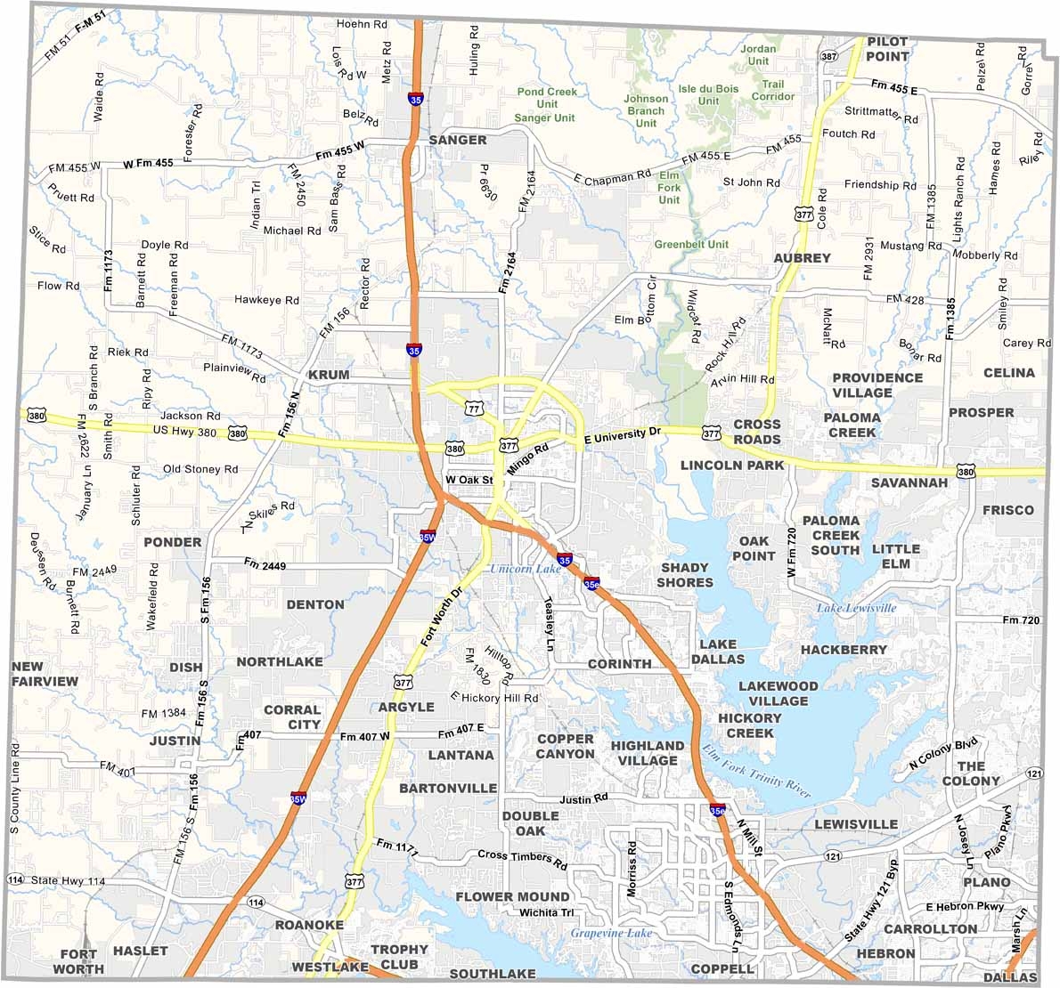 Denton County Map Texas US County Maps