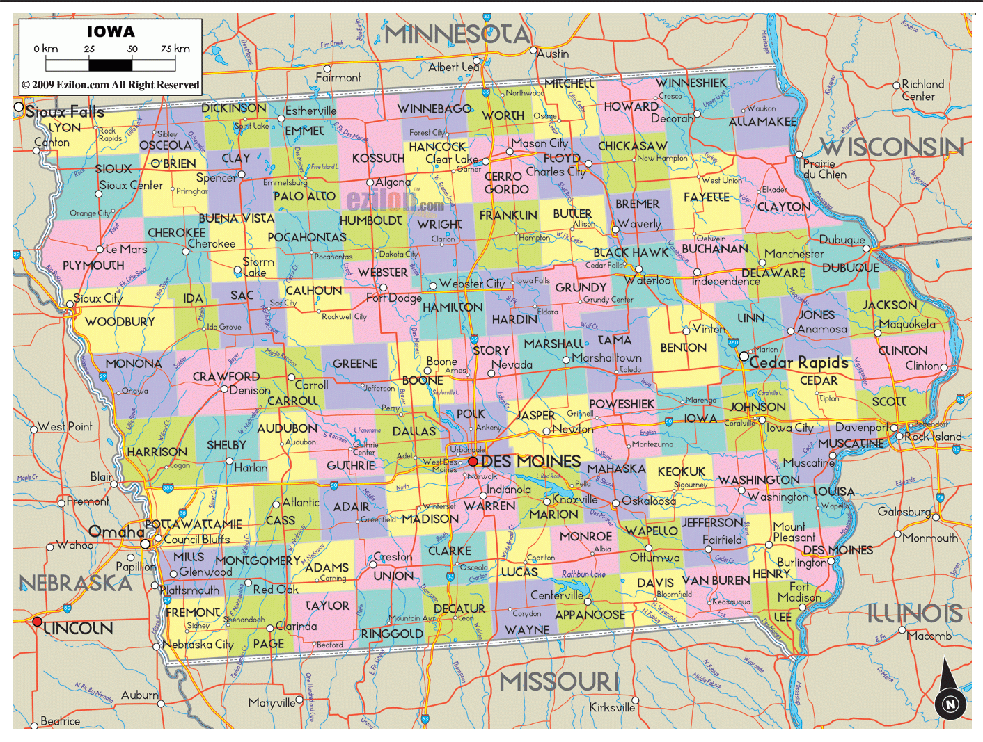 Detailed Map Of Iowa With Cities Counties And Roads Ezilon Maps Detailed Map Of Iowa With Cities Counties And Roads Ezilon Maps