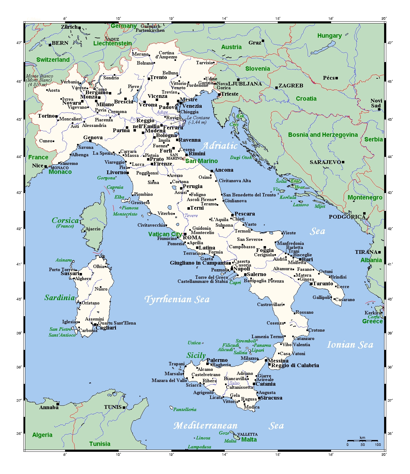 Detailed Map Of Italy With Major Cities Italy Europe Mapsland Maps Of The World