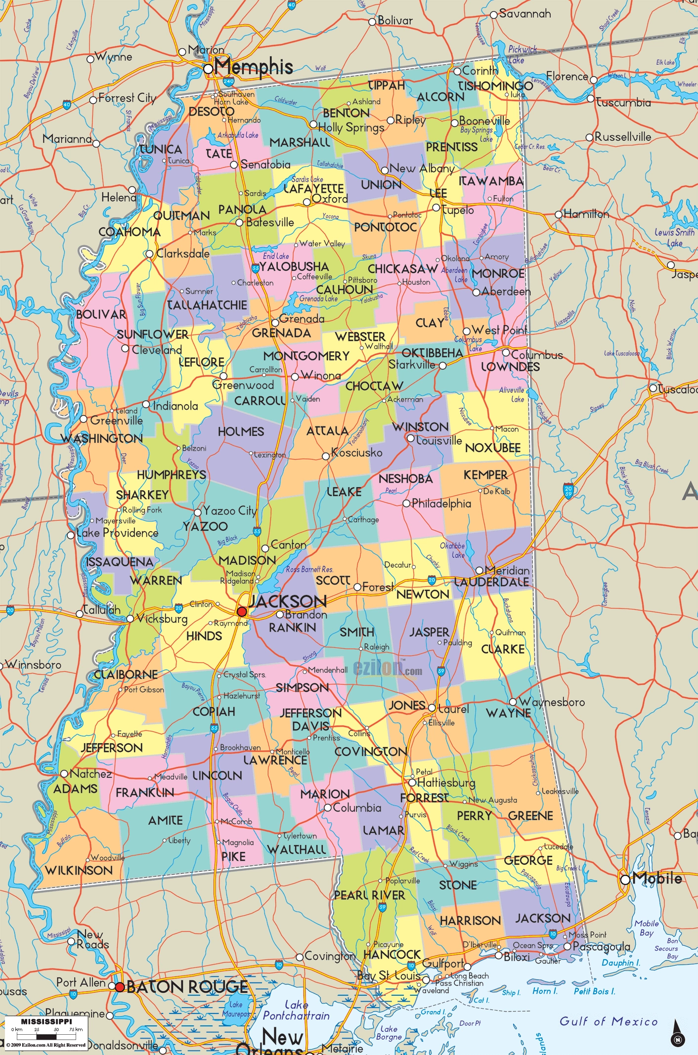 Detailed Map Of Mississippi With Cities Counties And Roads Ezilon Maps Detailed Map Of Mississippi With Cities Counties And Roads Ezilon Maps
