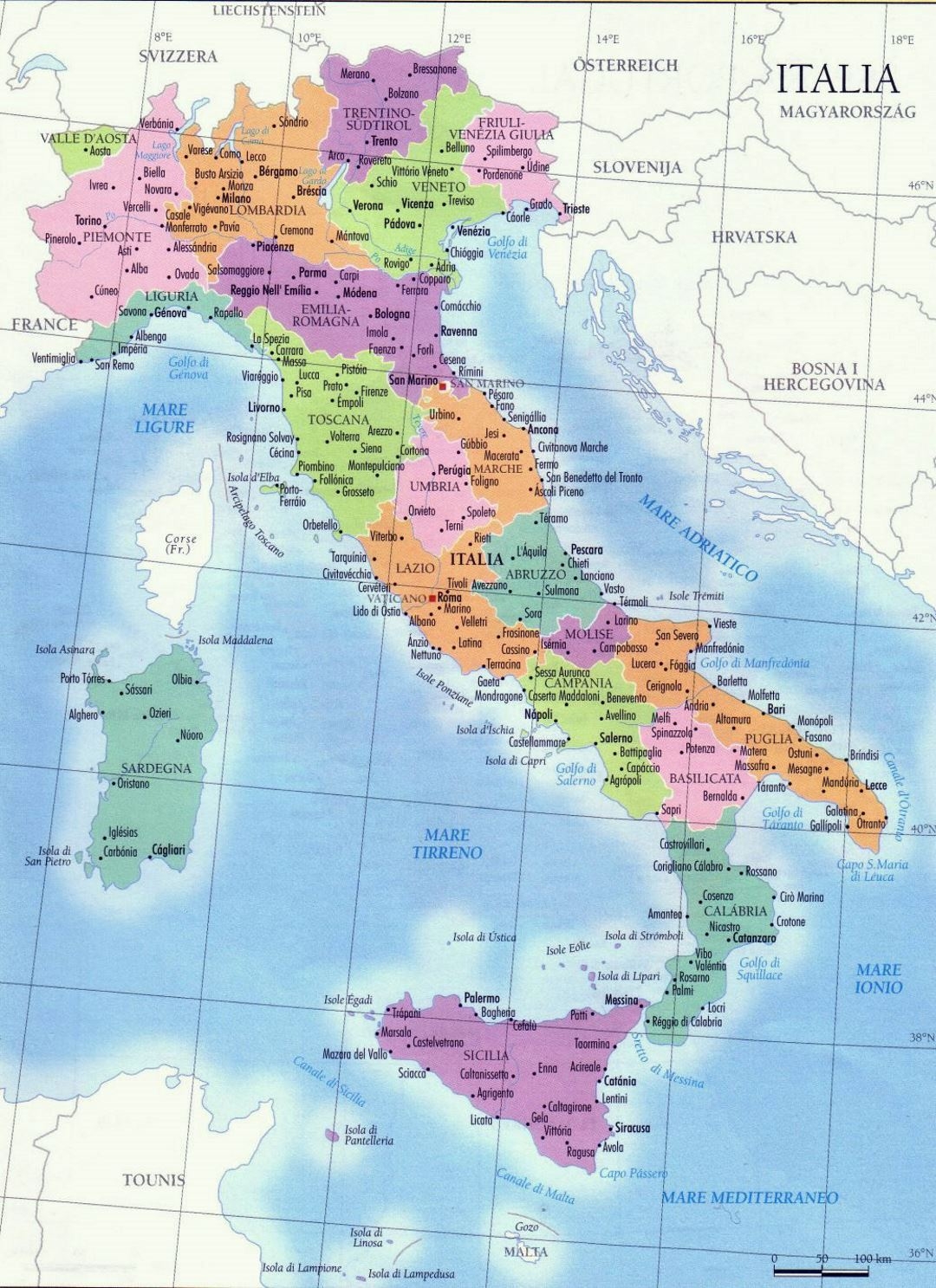 Detailed Regions Map Of Italy With Major Cities Italy Europe Mapsland Maps Of The World