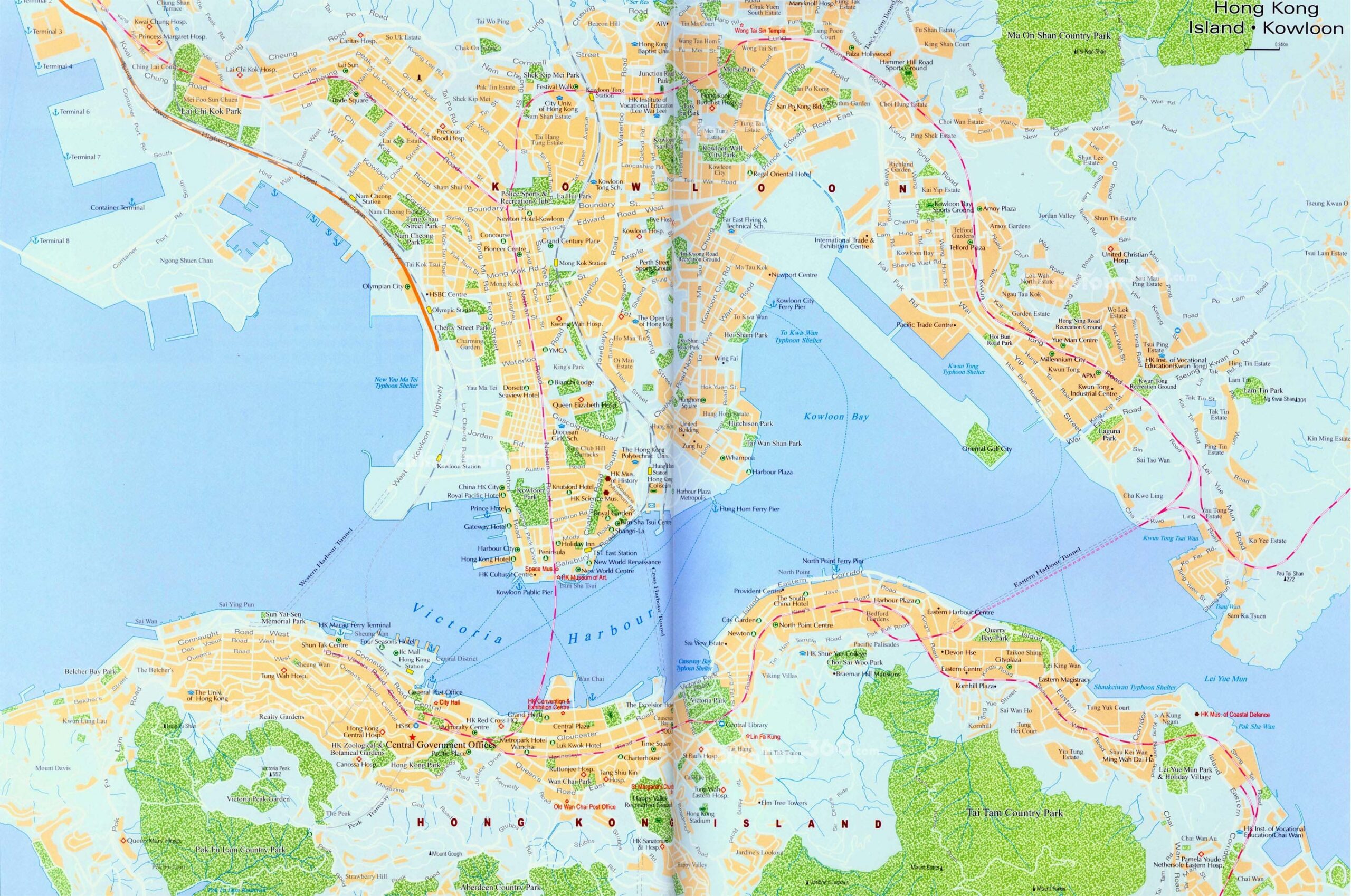 Detailed Road Map Of Hong Kong City Hong Kong City Detailed Road Map Vidiani Maps Of All Countries In One Place