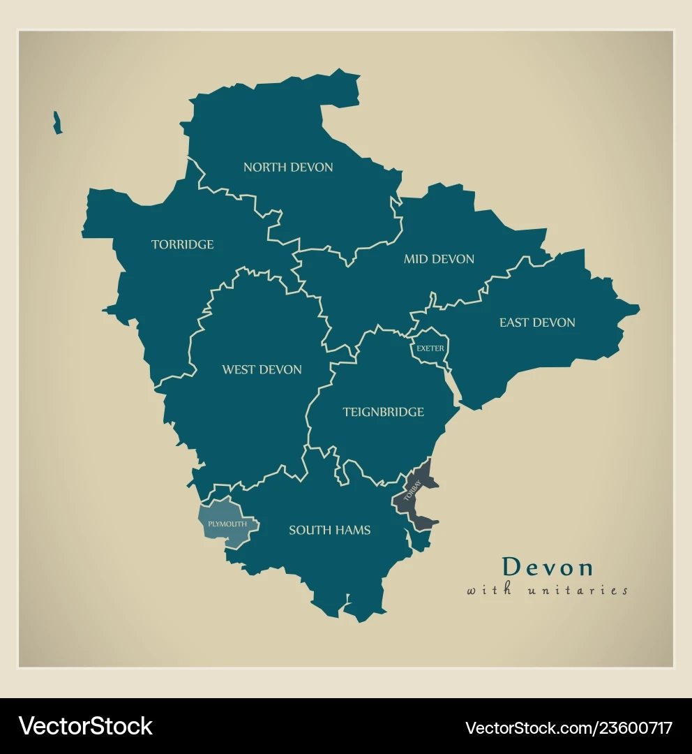 Devon County Map With Unitaries Royalty Free Vector VectorStock Devon County Map With Unitaries Royalty Free Vector VectorStock