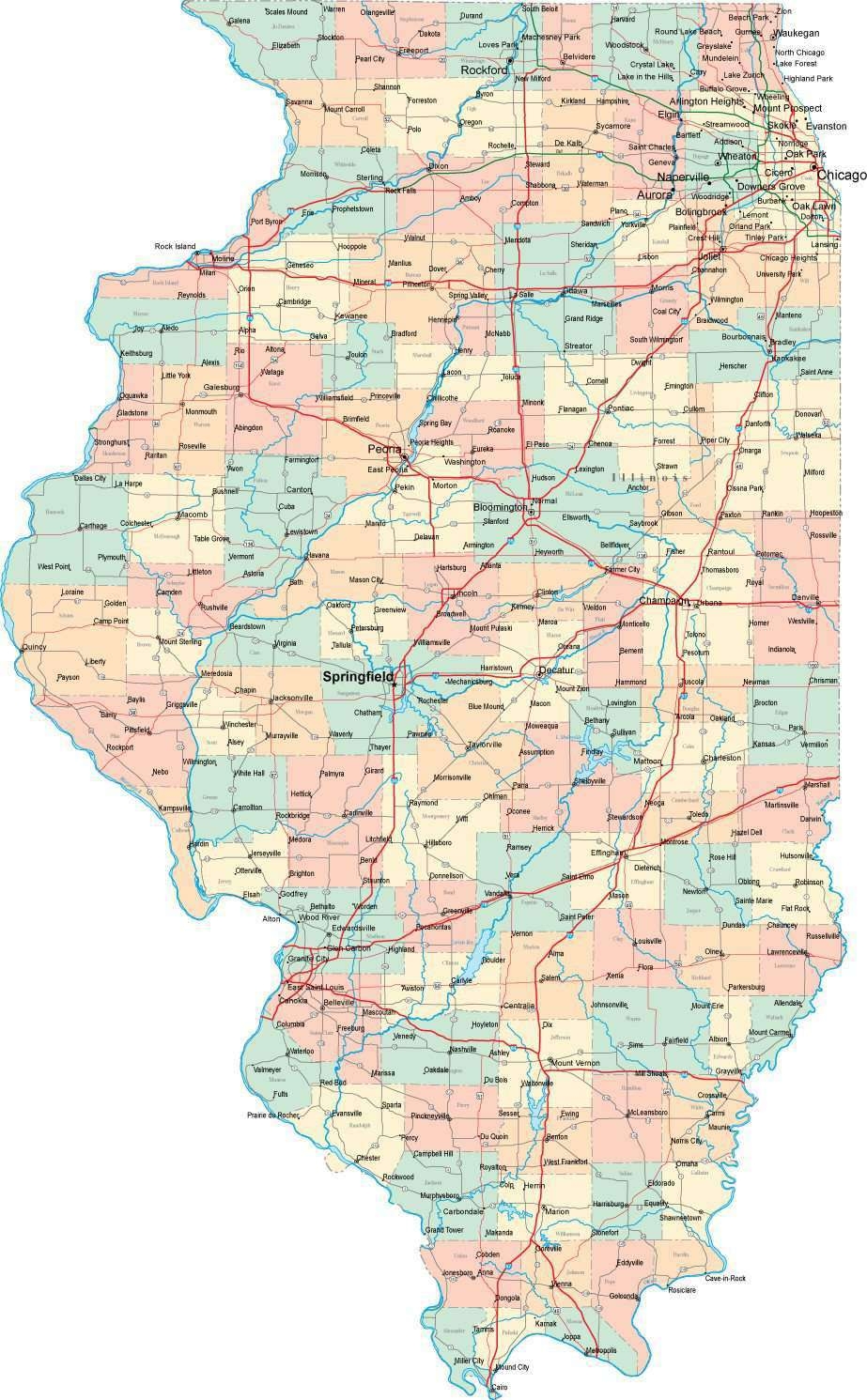 Digital Illinois State Map In Multi Color Fit Together Style To Match Other States