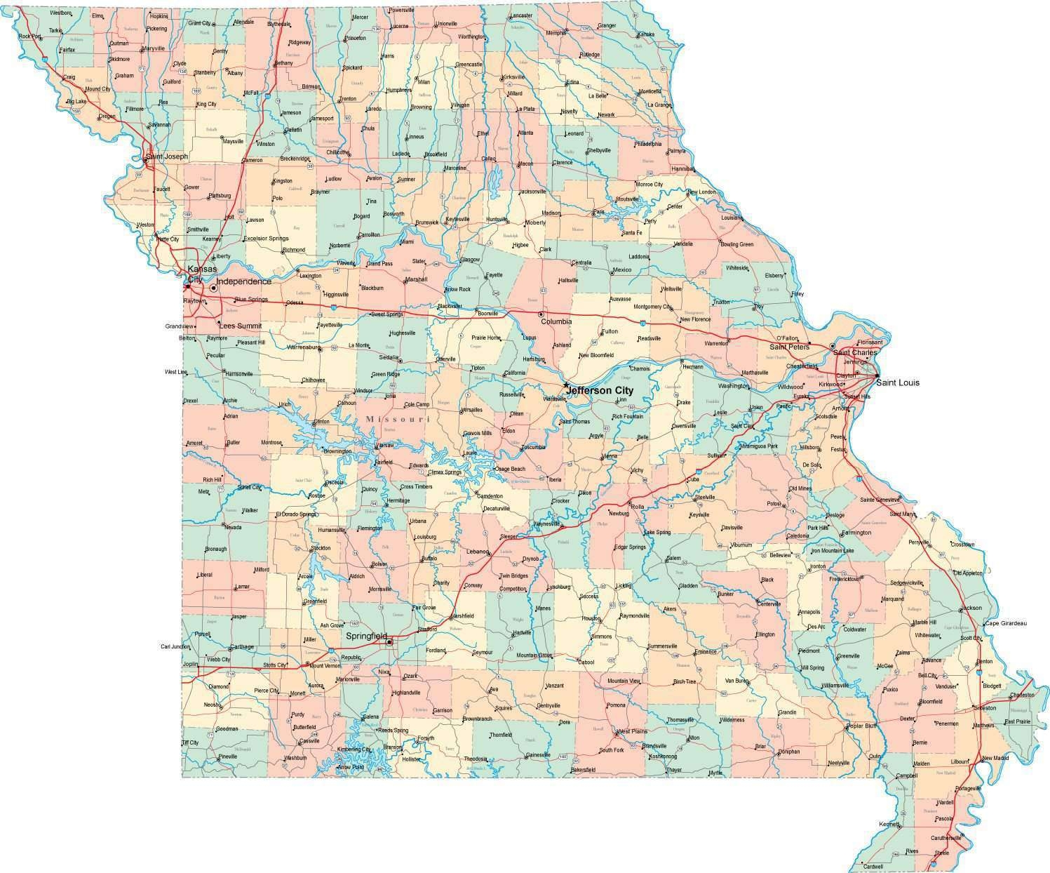 Digital Missouri State Map In Multi Color Fit Together Style To Match Other States