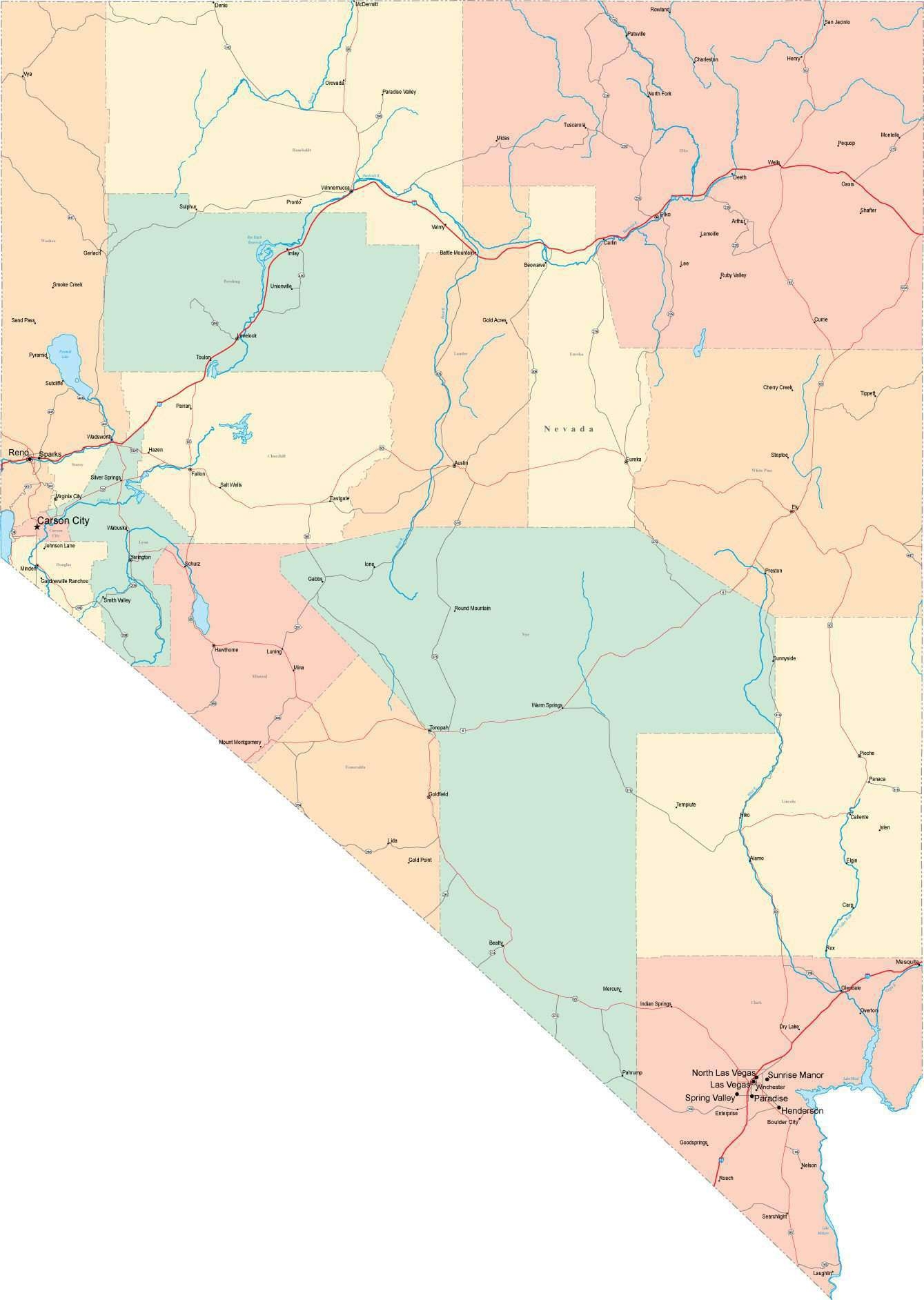 nevada map with counties