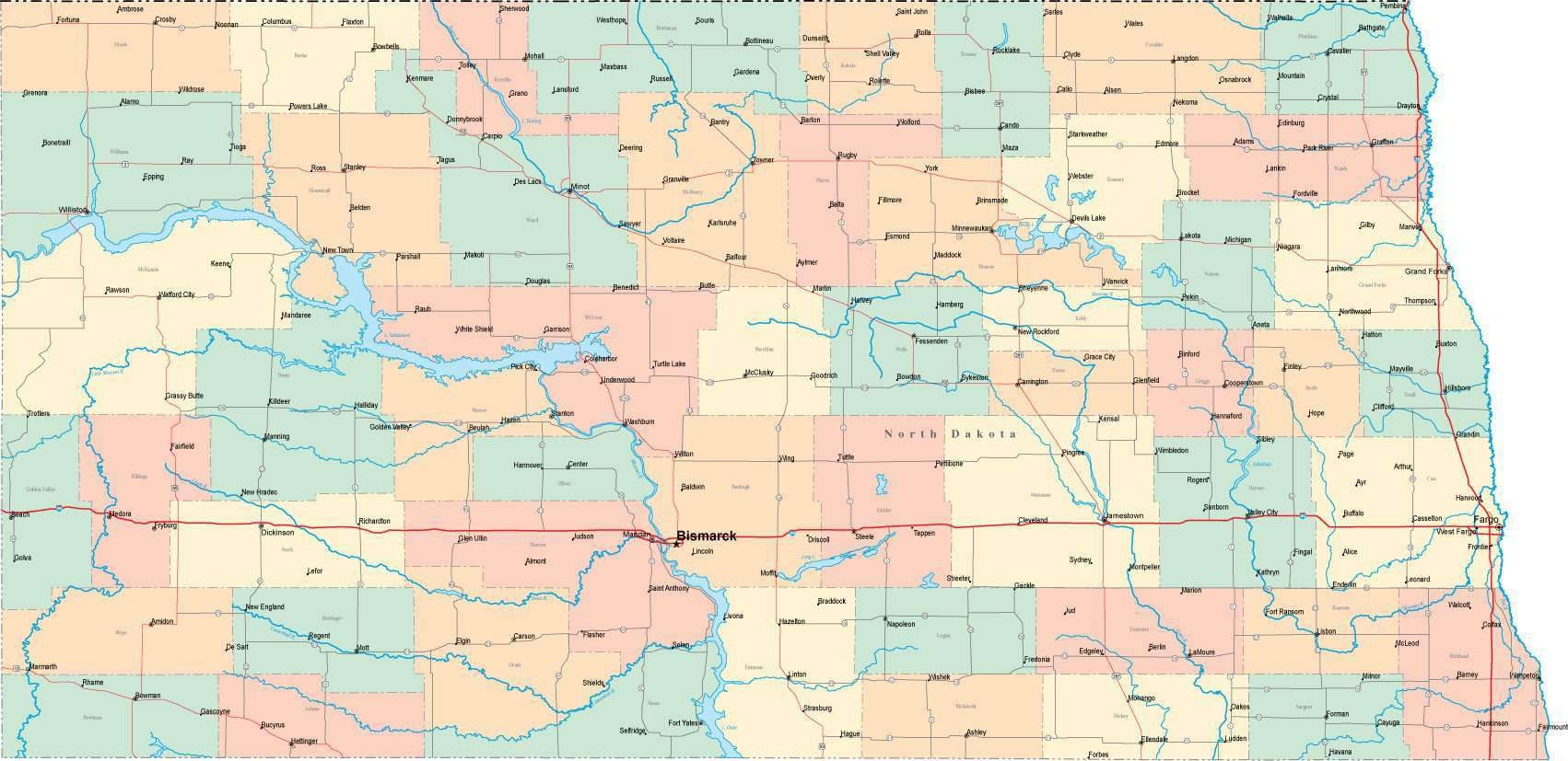 county map for north dakota
