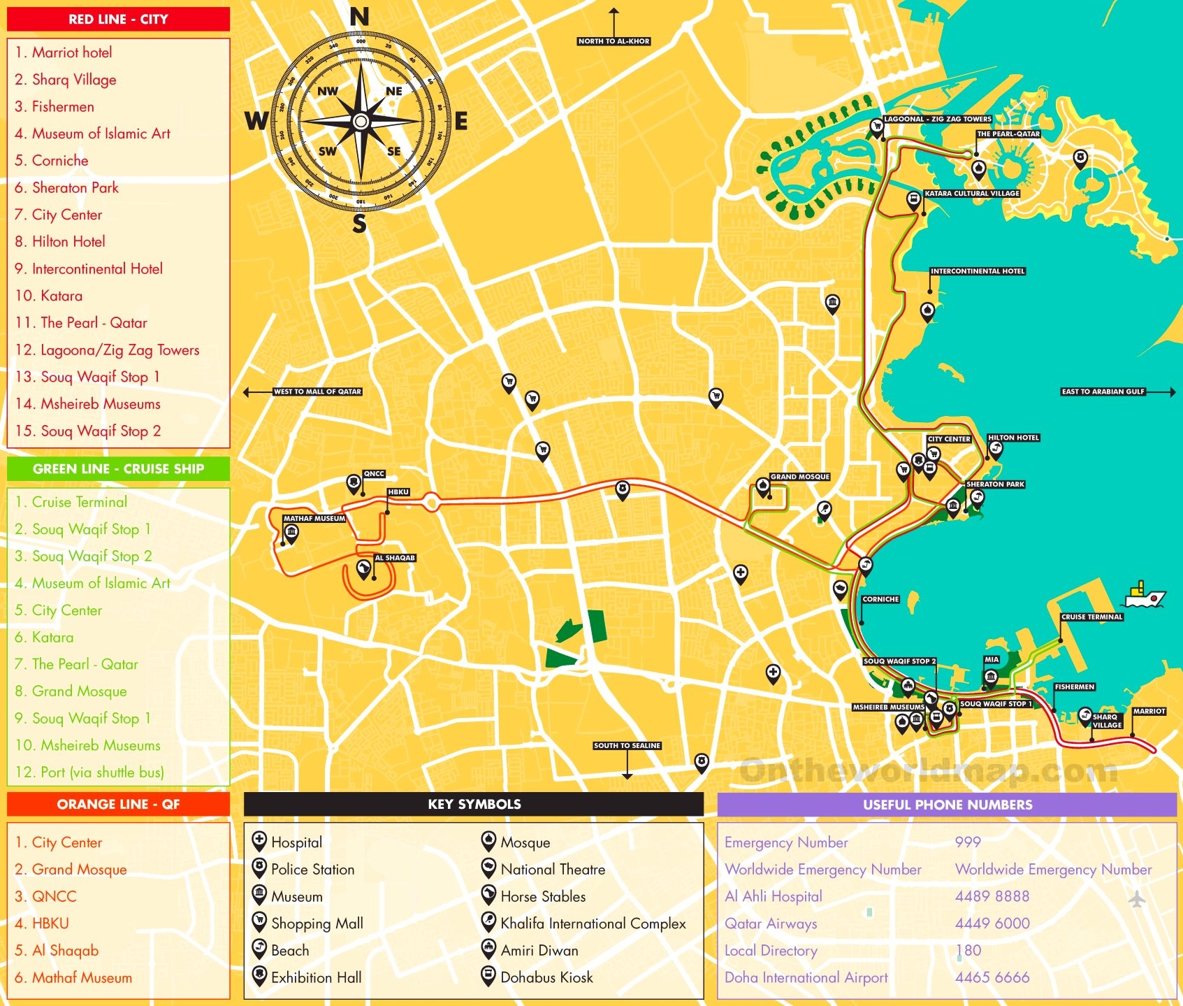 Doha Tourist Map Ontheworldmap Doha Tourist Map Ontheworldmap
