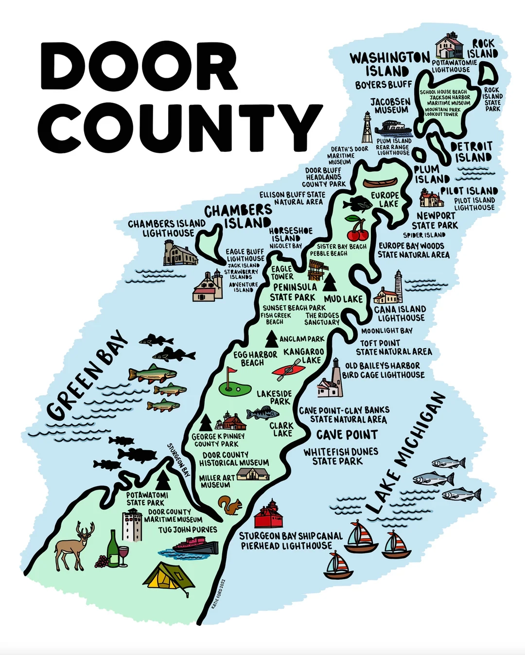 Door County Map Print Whereabouts Shop Door County Map Print Whereabouts Shop
