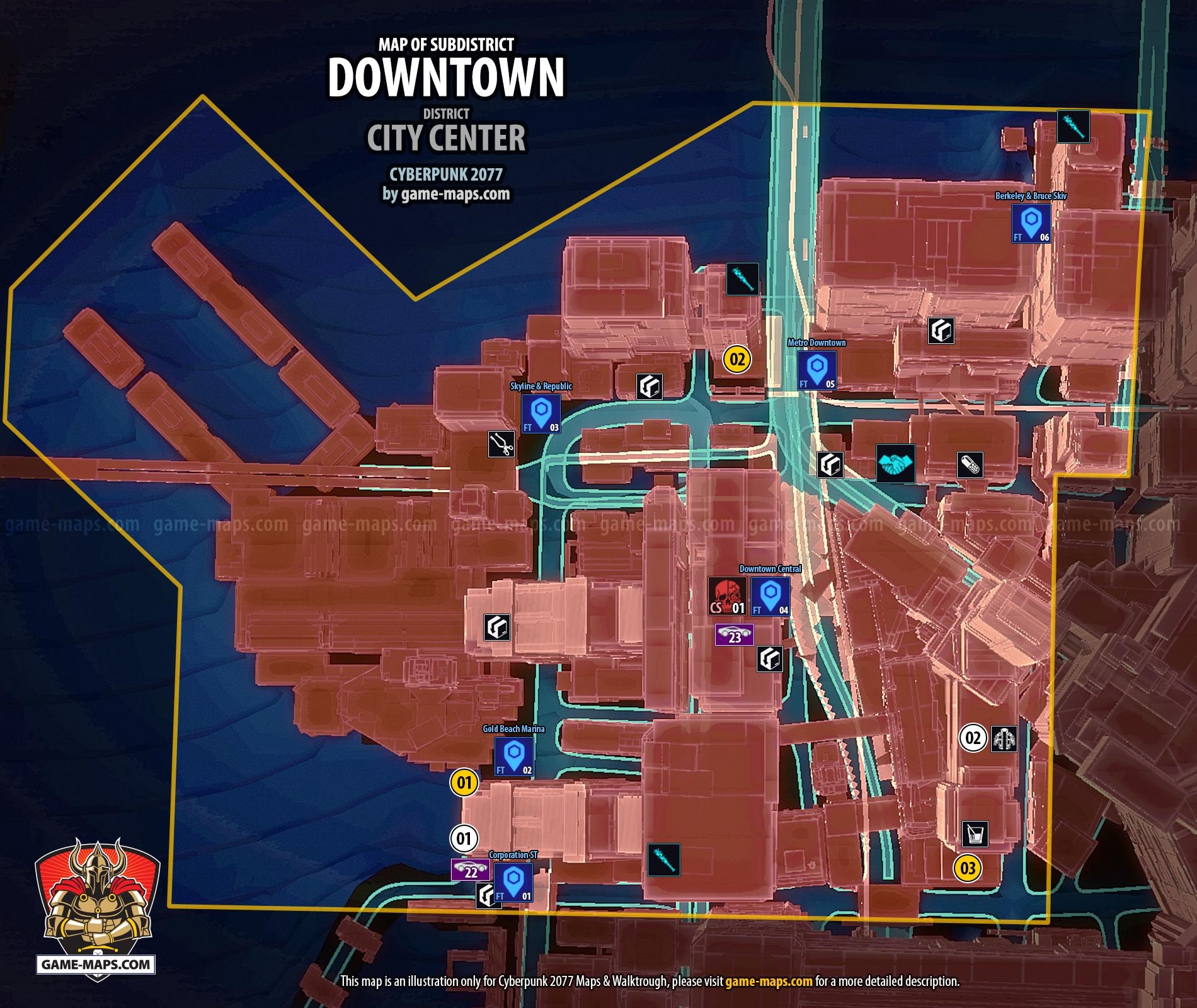 Downtown Map City Center Cyberpunk 2077 CP77 Downtown Map City Center Cyberpunk 2077 CP77