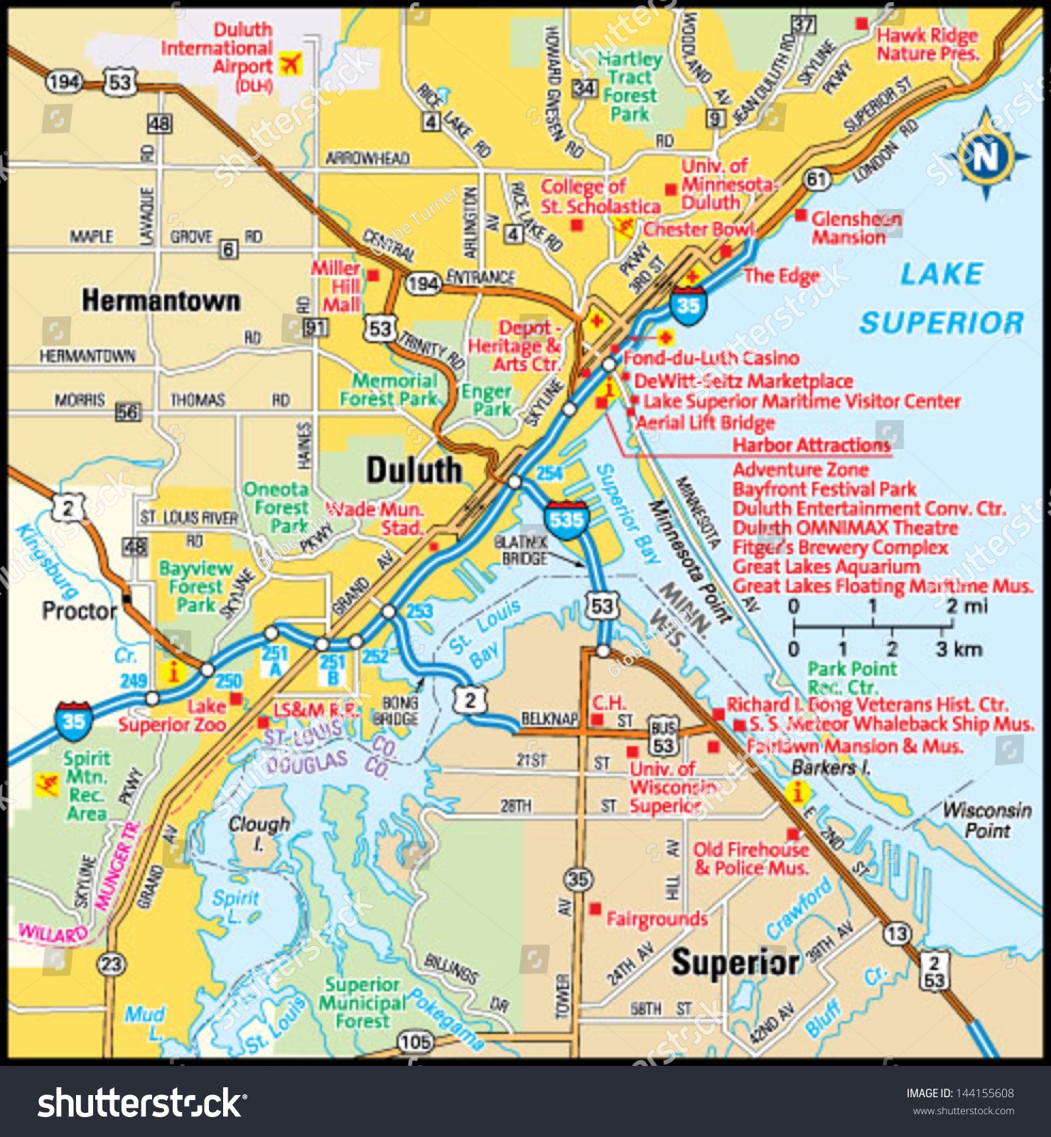 Duluth Minnesota Area Map Stock Vector Royalty Free 144155608 Shutterstock