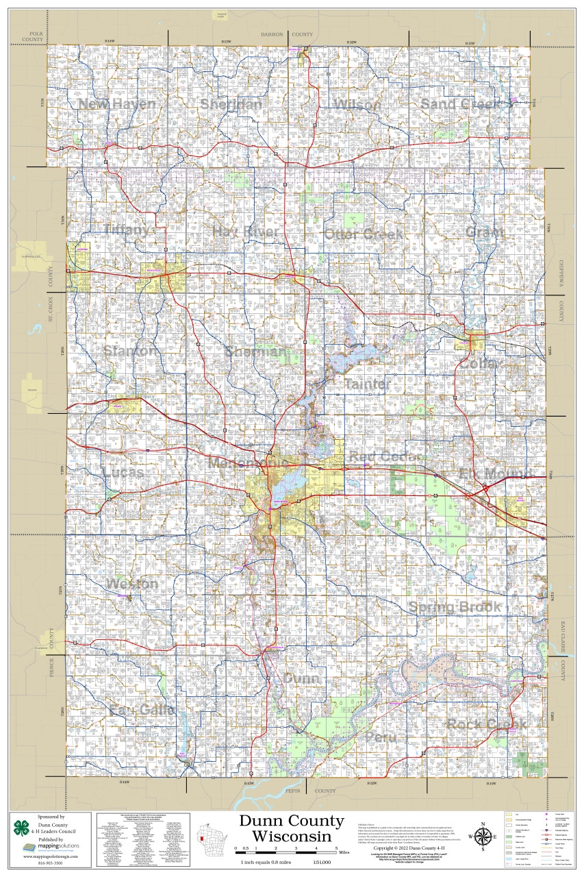 Dunn County Wisconsin 2022 Wall Map Mapping Solutions