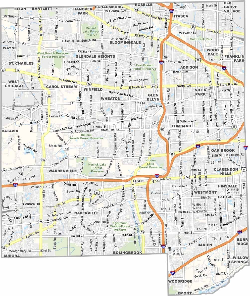dupage county map illinois
