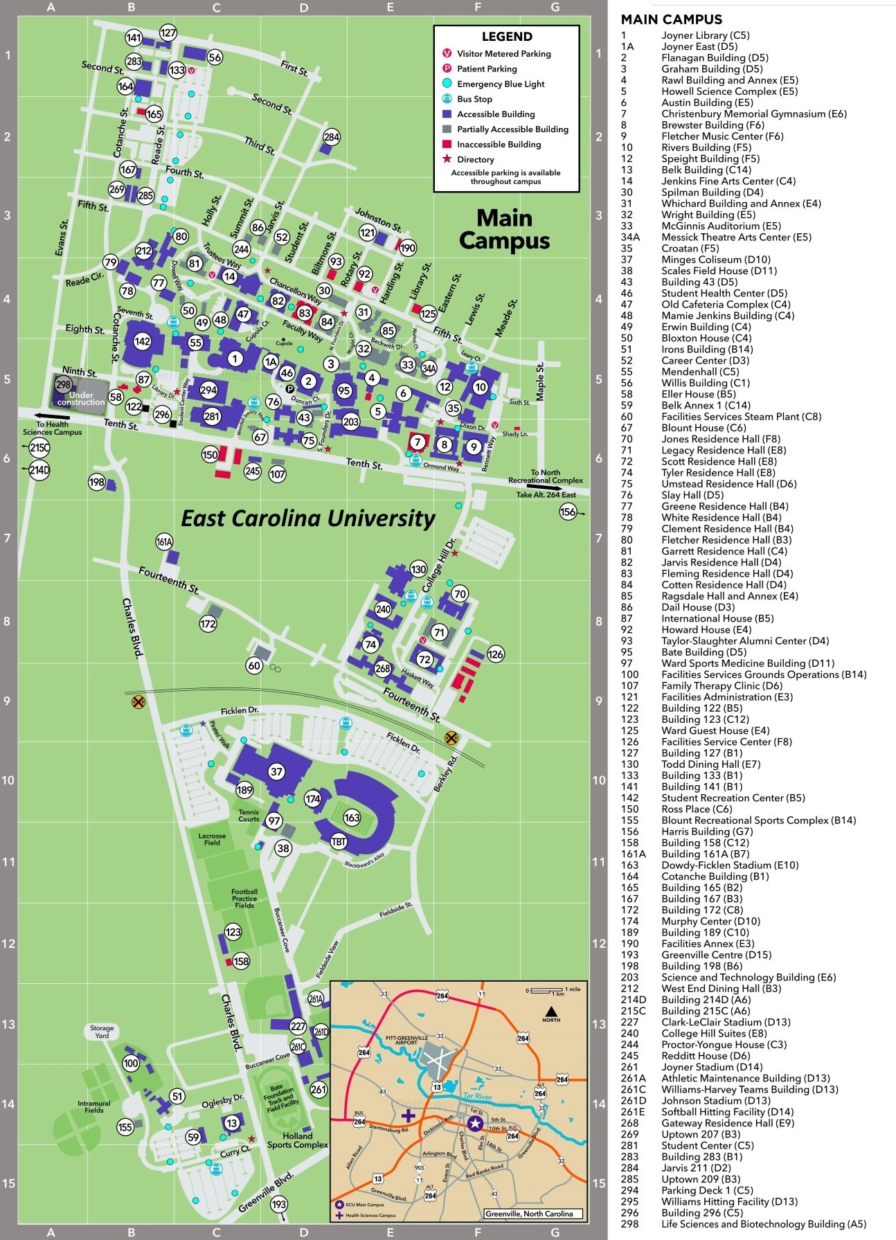 East Carolina University Main Campus Map Ontheworldmap
