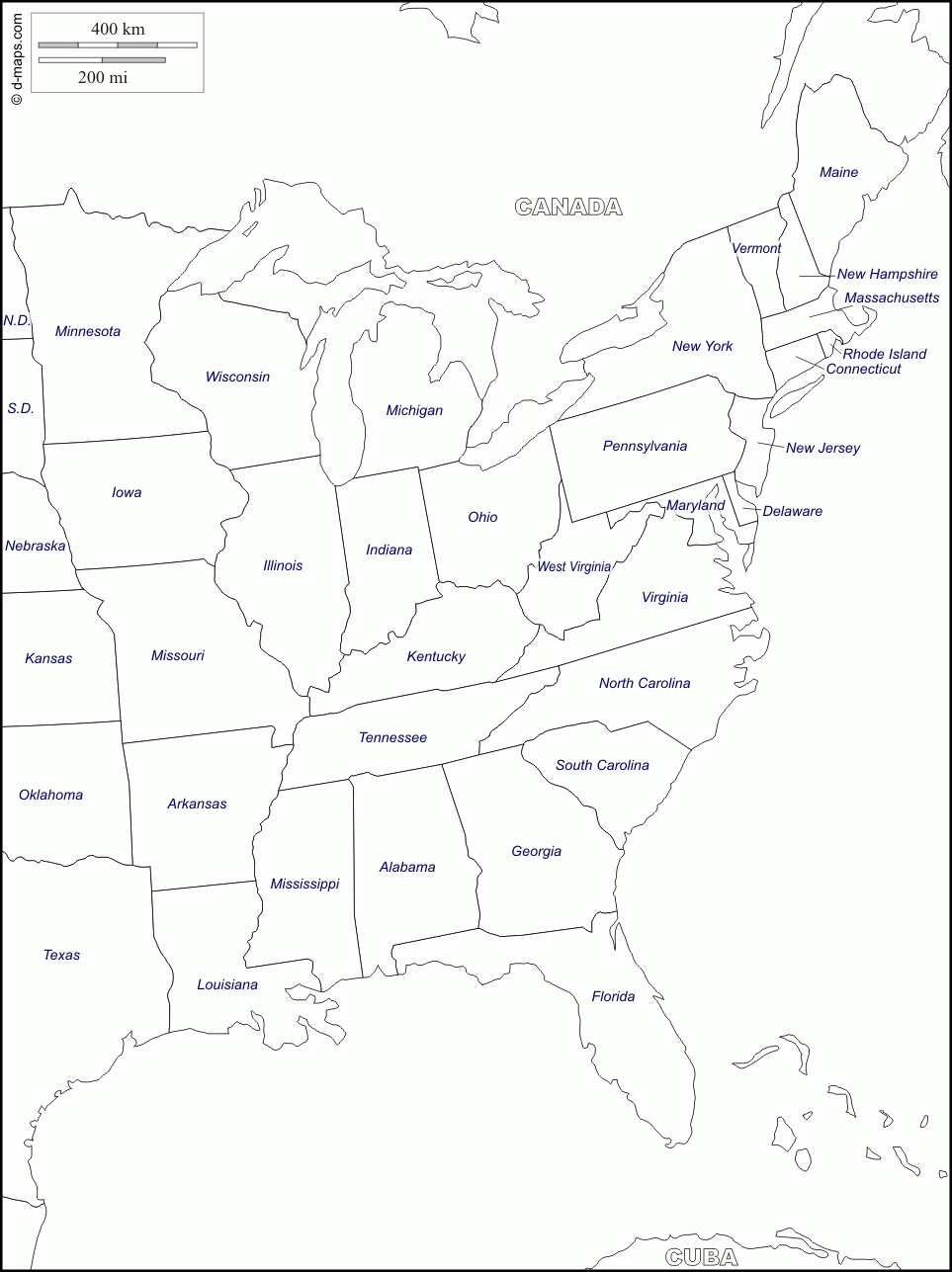 printable map of east coast states