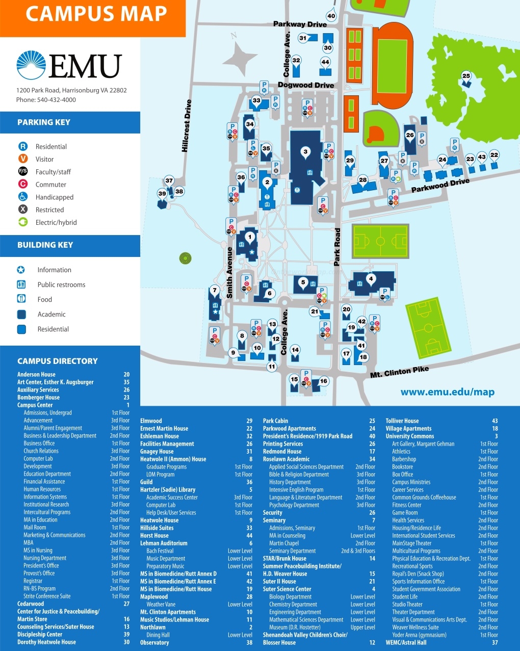 Eastern Mennonite University Campus Map Ontheworldmap Eastern Mennonite University Campus Map Ontheworldmap