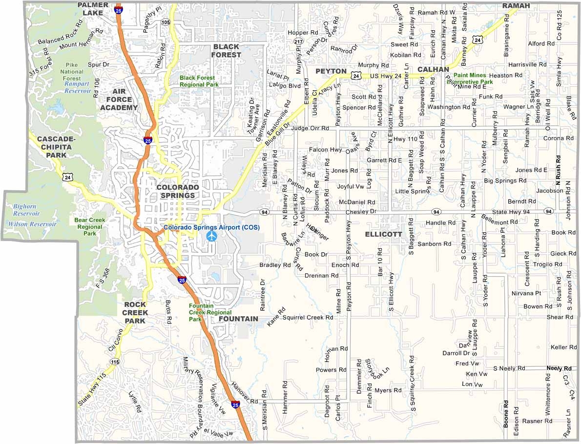 El Paso County Map Colorado US County Maps