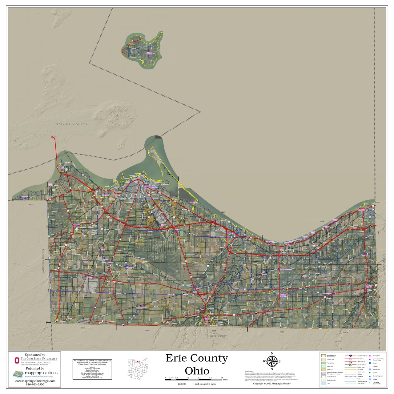 Erie County Ohio 2022 Aerial Wall Map Mapping Solutions