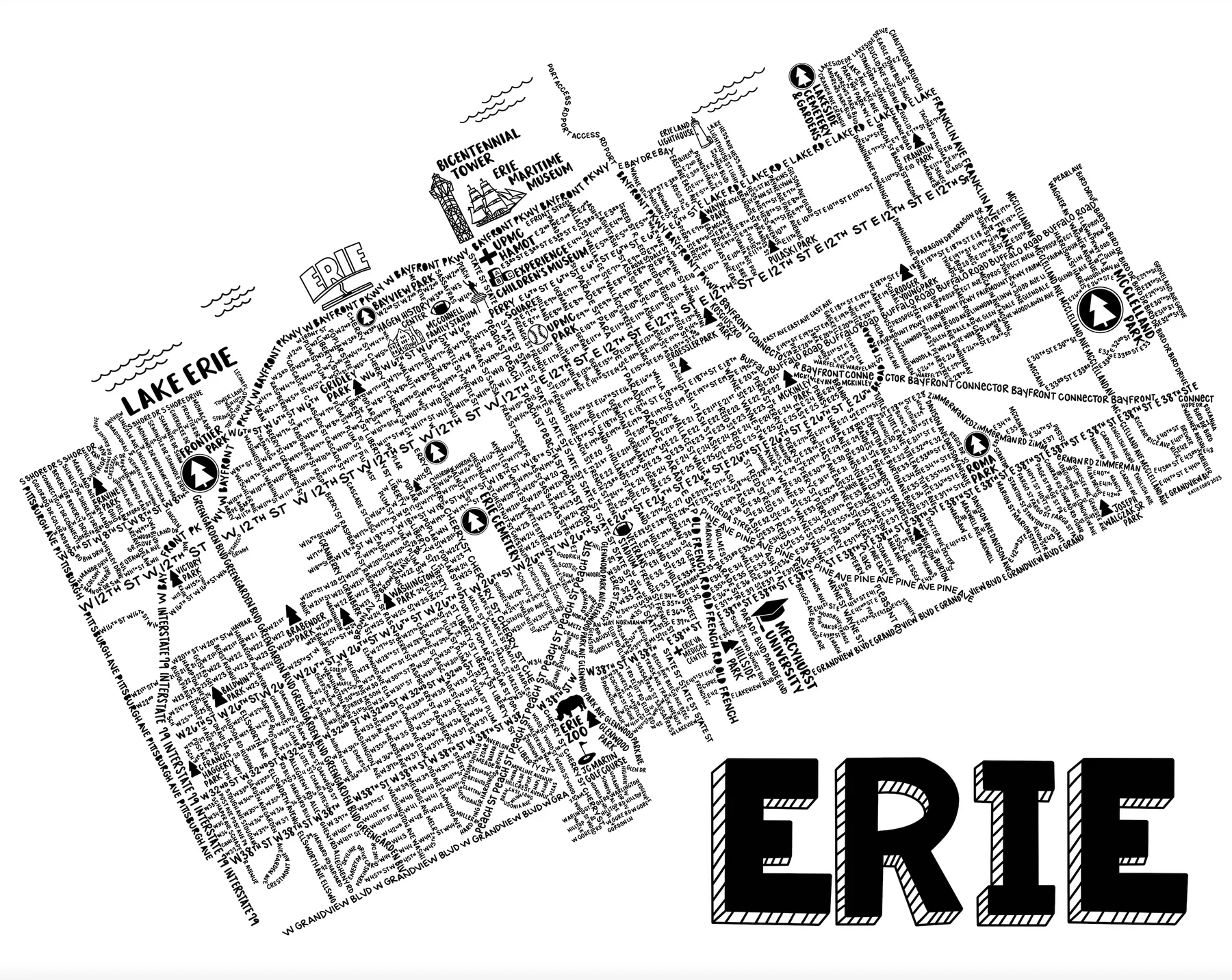 Erie PA Map Print Whereabouts Shop Erie PA Map Print Whereabouts Shop