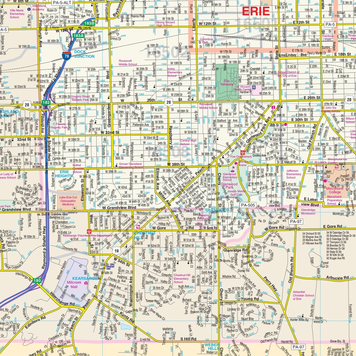 Erie PA Wall Map Shop City County Maps Ultimate Globes