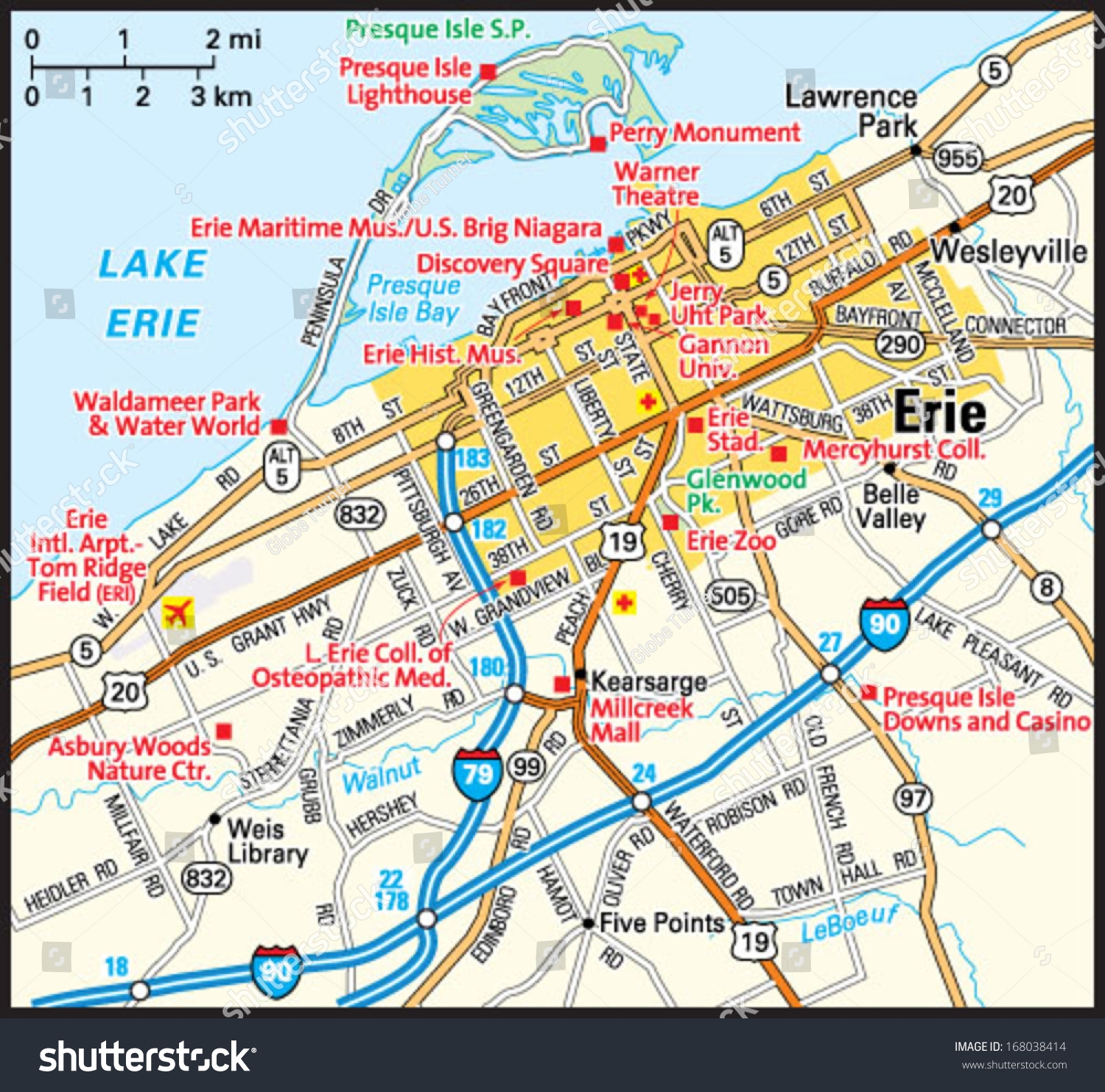 Erie Pennsylvania Area Map Stock Vector Royalty Free 168038414 Shutterstock