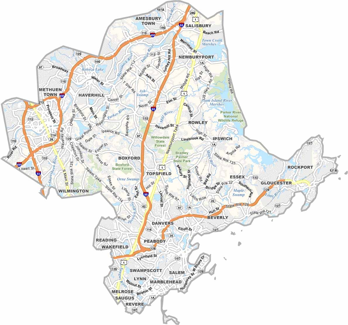 Essex County Map Massachusetts US County Maps