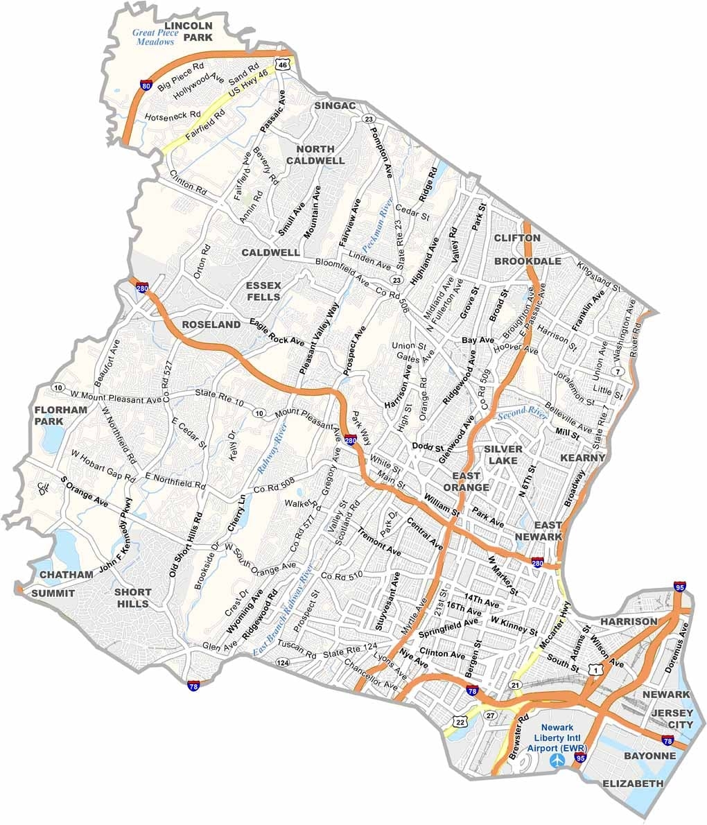 Essex County Map New Jersey US County Maps