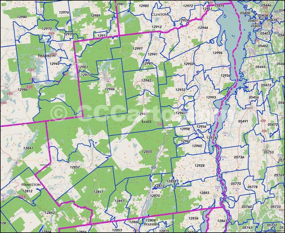 Essex County NY Zip Map North Elba Ticonderoga Moriah