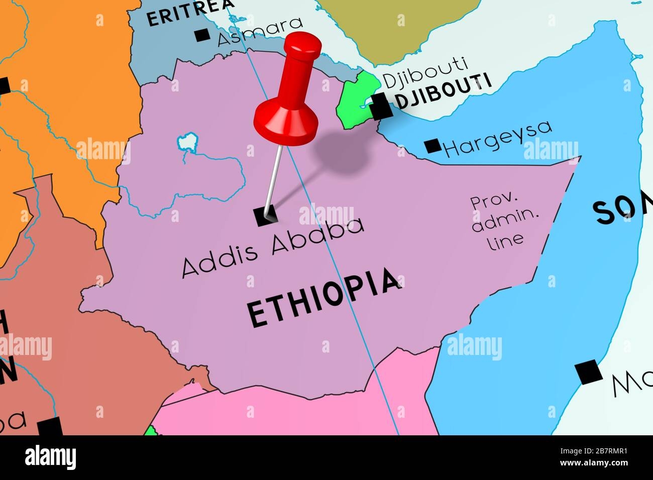 Ethiopia Addis Ababa Capital City Pinned On Political Map Stock Photo Alamy